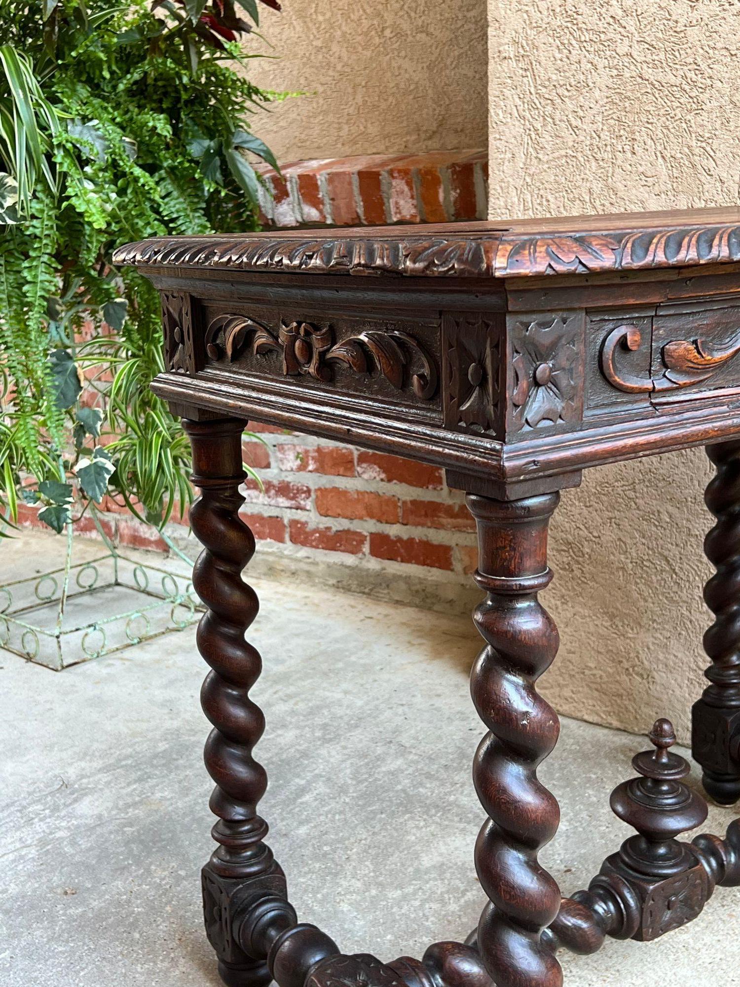 19th Century Petite French Carved Oak Sofa Table Desk Barley Twist Louis XIII 9