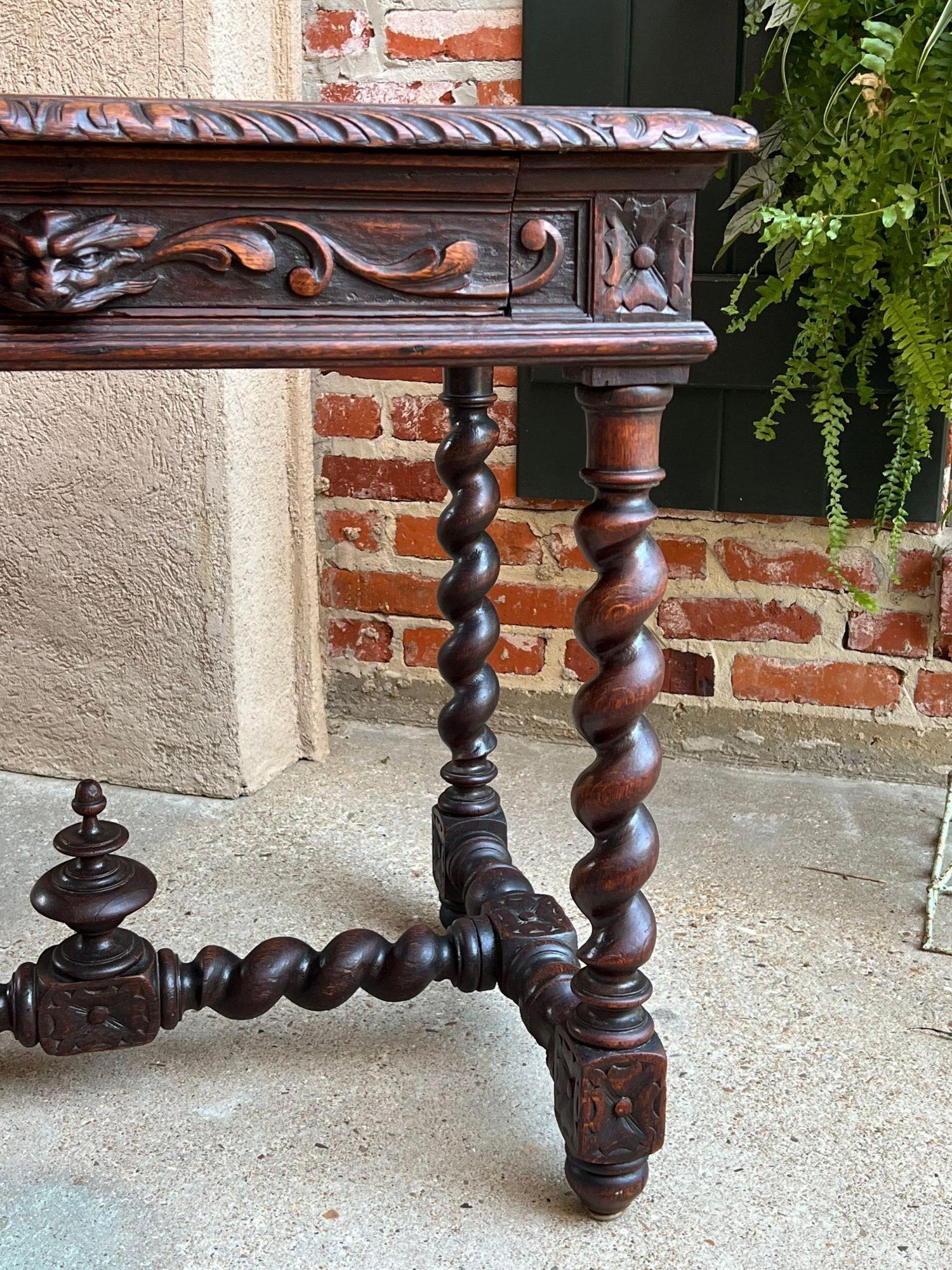 19th Century Petite French Carved Oak Sofa Table Desk Barley Twist Louis XIII 10
