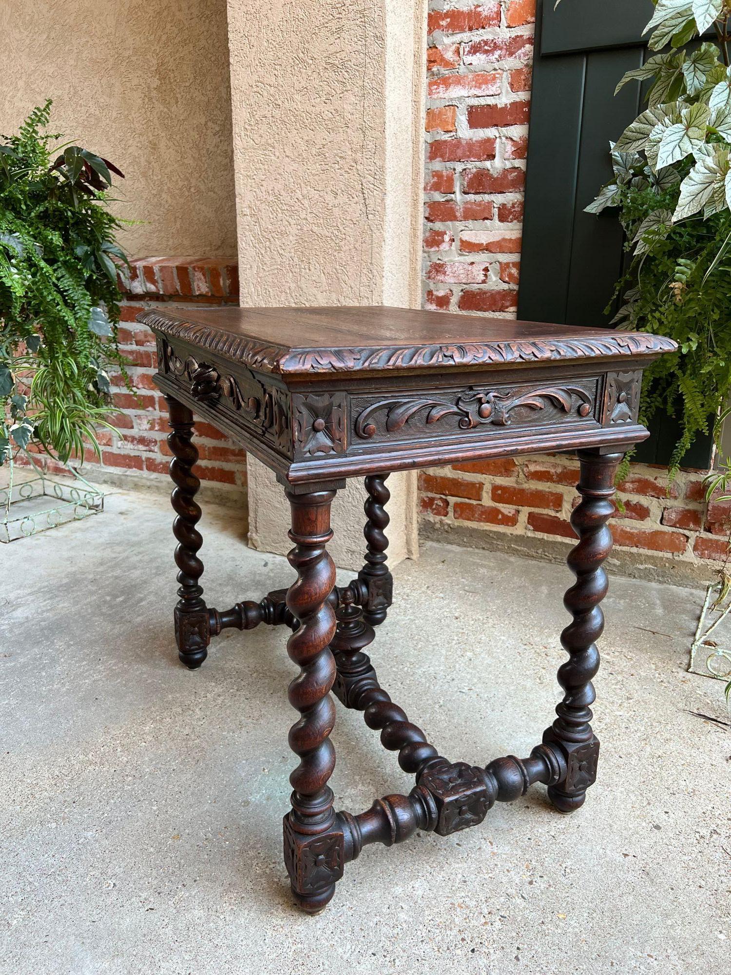 19th Century Petite French Carved Oak Sofa Table Desk Barley Twist Louis XIII 11
