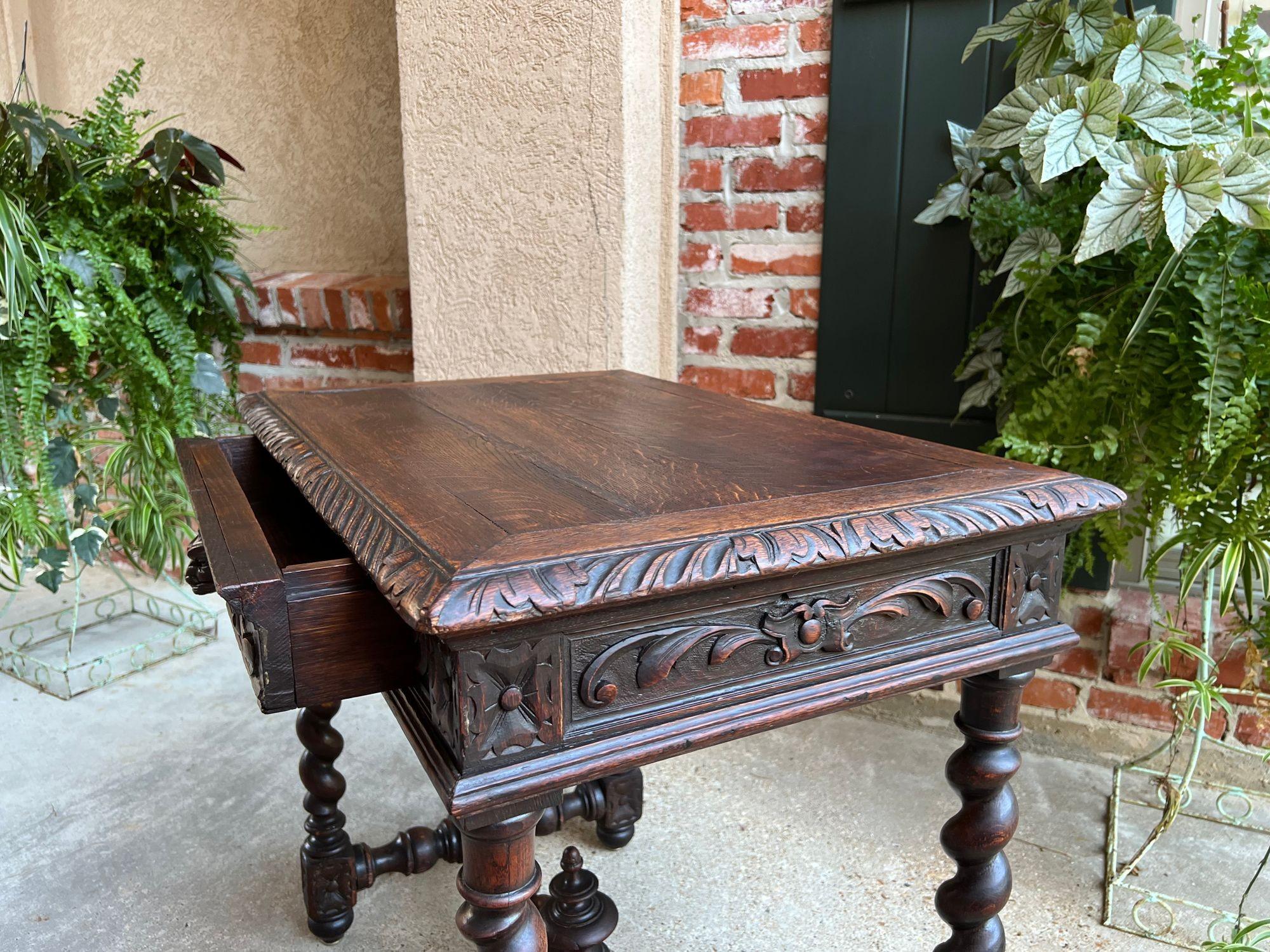 19th Century Petite French Carved Oak Sofa Table Desk Barley Twist Louis XIII 14