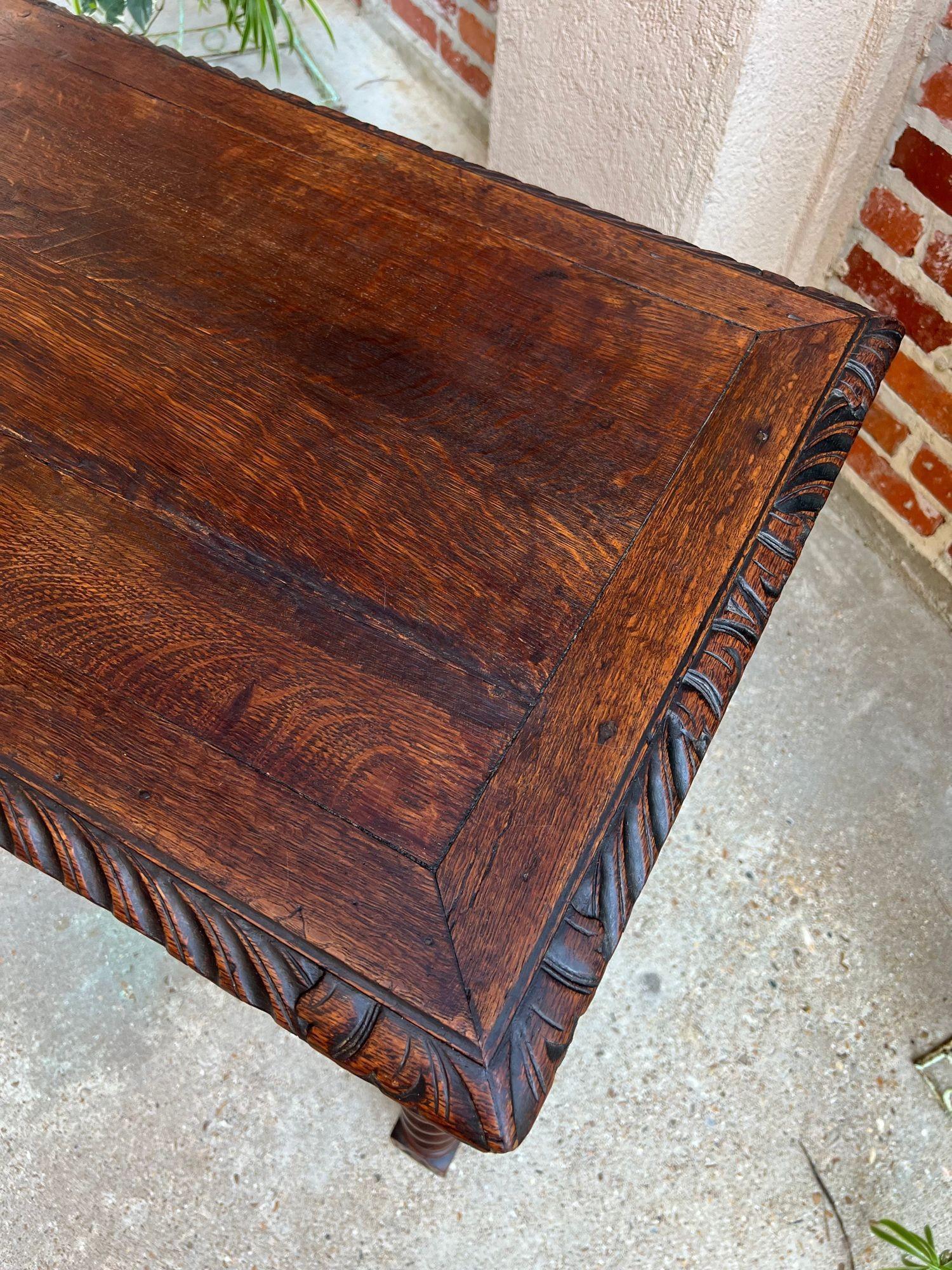 19th Century Petite French Carved Oak Sofa Table Desk Barley Twist Louis XIII 15