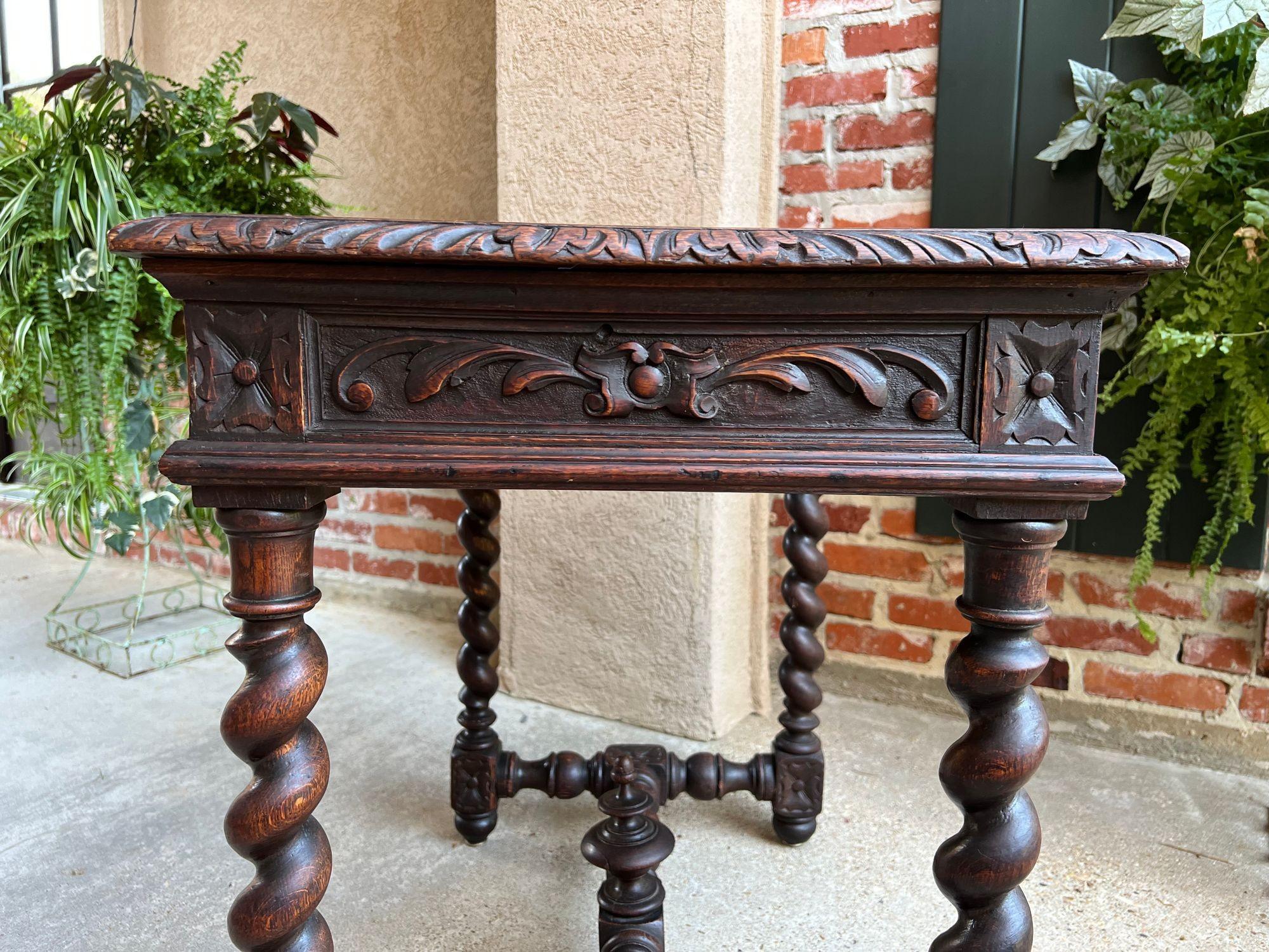 19th Century Petite French Carved Oak Sofa Table Desk Barley Twist Louis XIII 1