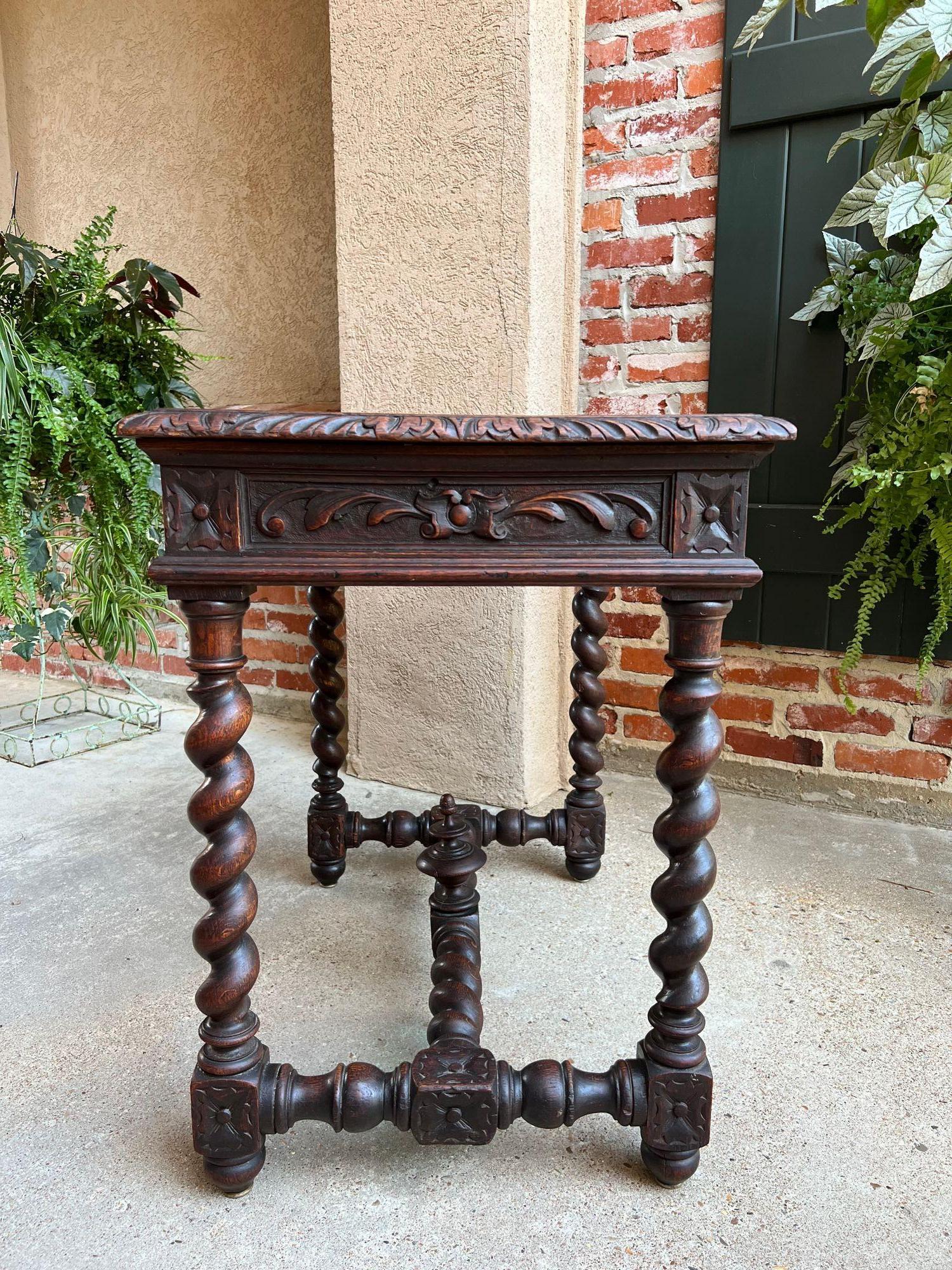 19th Century Petite French Carved Oak Sofa Table Desk Barley Twist Louis XIII 2