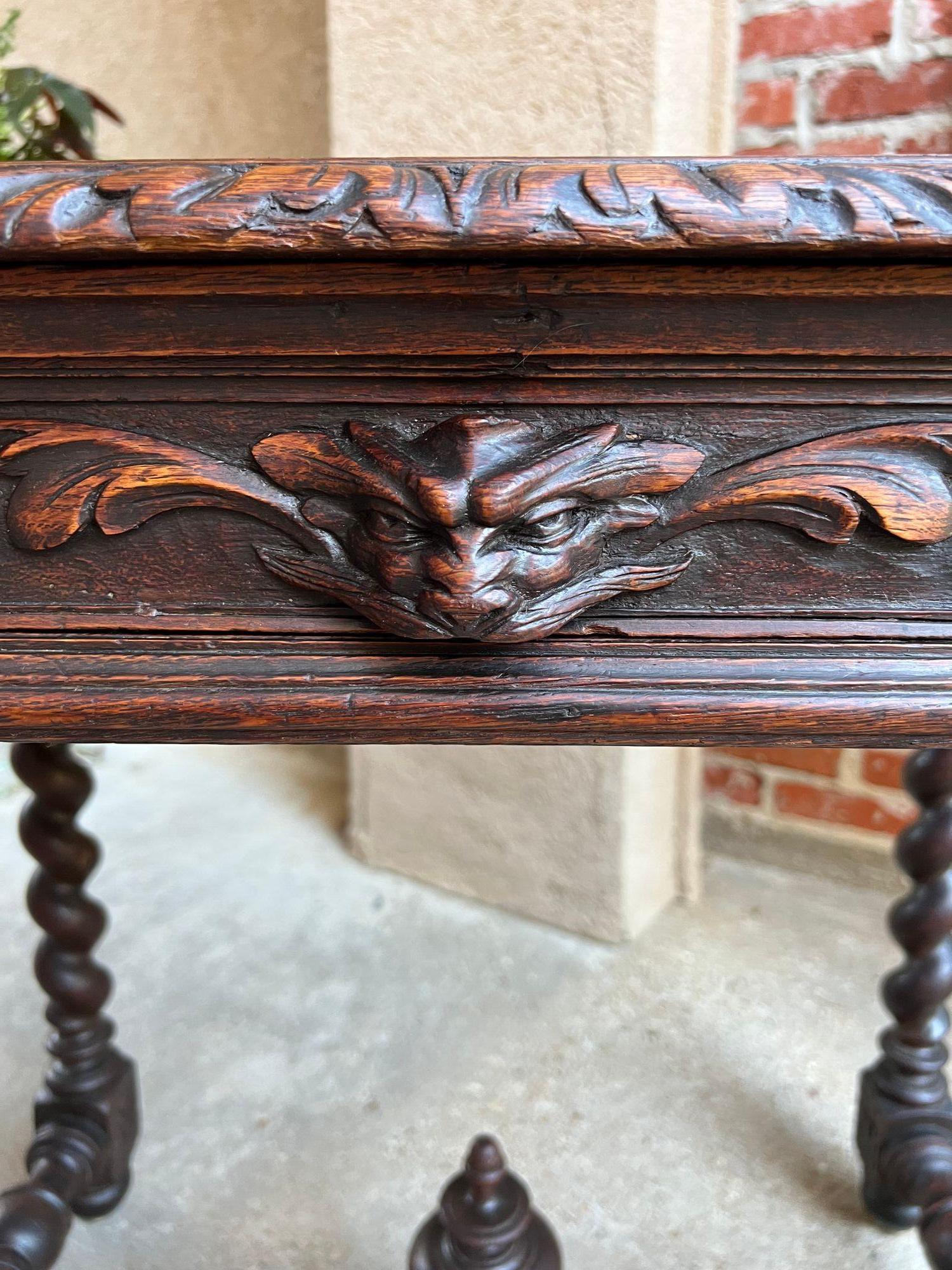 19th Century Petite French Carved Oak Sofa Table Desk Barley Twist Louis XIII 3