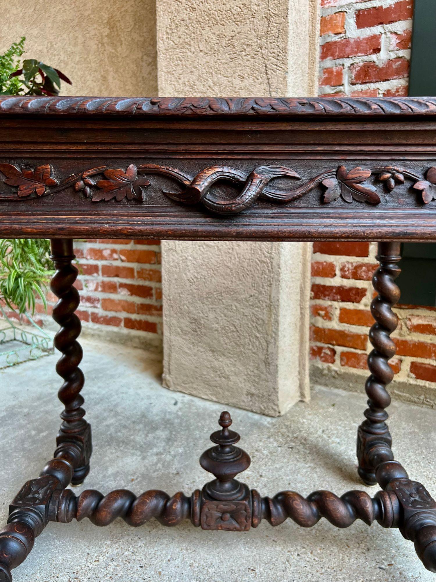 19th Century Petite French Carved Oak Sofa Table Desk Barley Twist Louis XIII 4