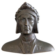 19th Century Petite Italian Grand Tour Souvenir Bronze Bust of Dante Alighieri