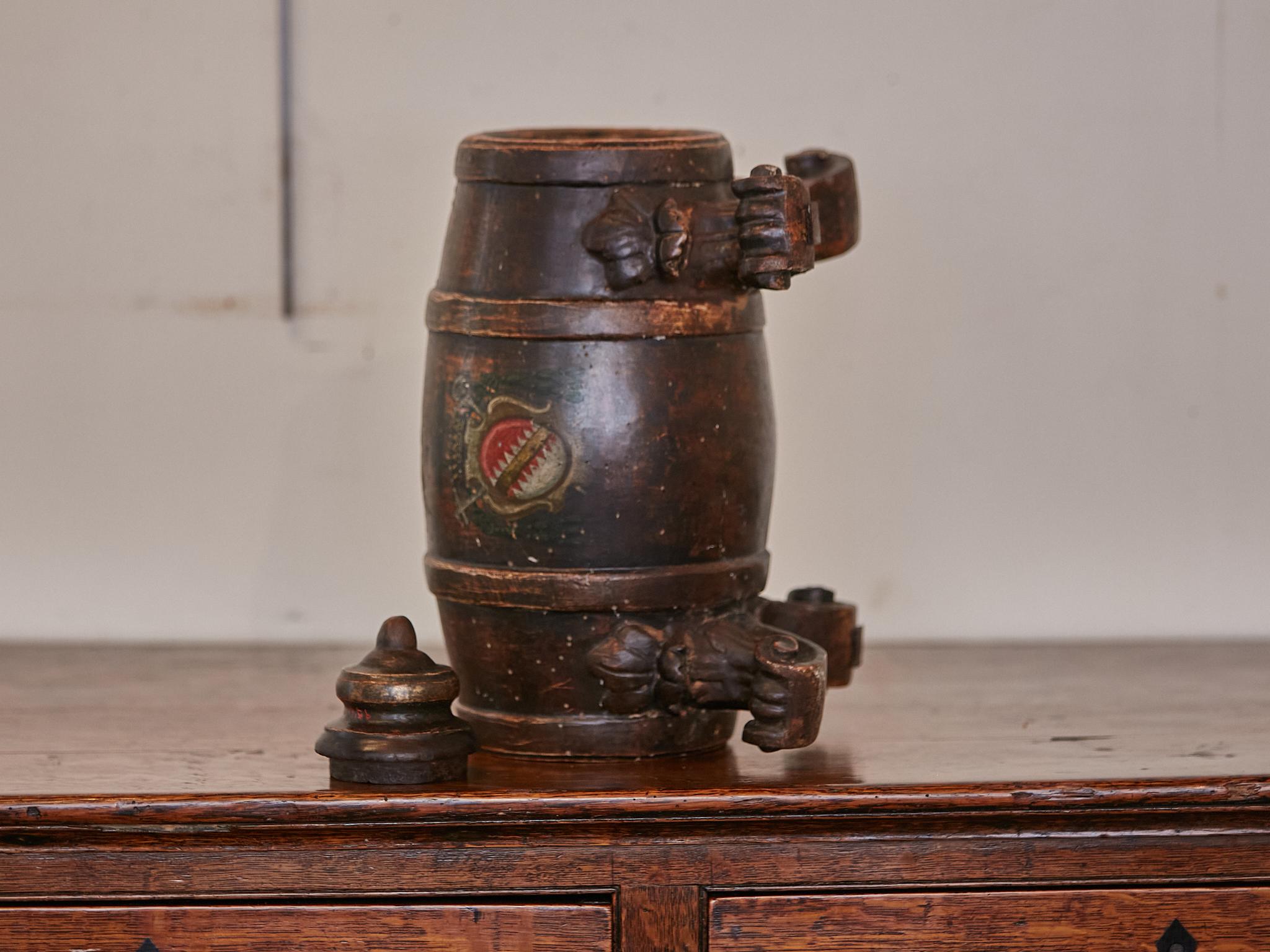 19th Century Petite Italian Wooden Spirit Barrel with Carved Scrolling Legs 9