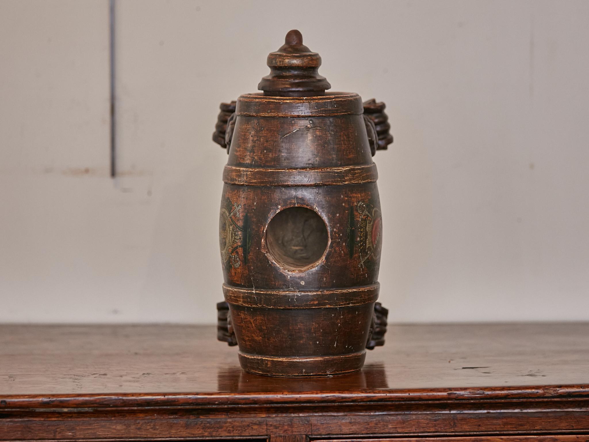 19th Century Petite Italian Wooden Spirit Barrel with Carved Scrolling Legs 6