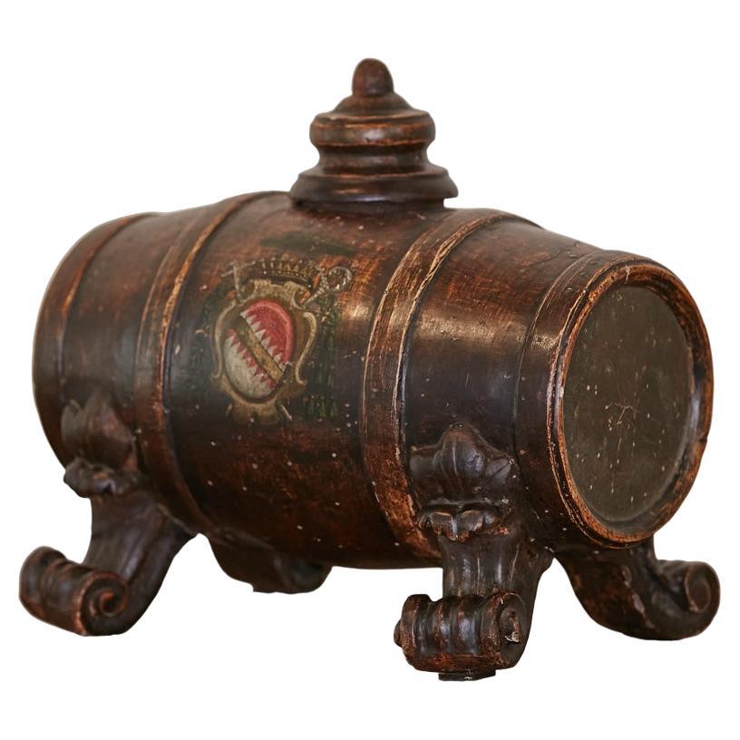 19th Century Petite Italian Wooden Spirit Barrel with Carved Scrolling Legs For Sale