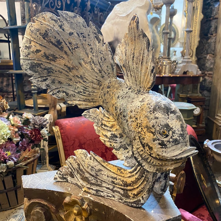 19th Century Petrified Wood Italian Wood Sculpture of a Tropical Fish