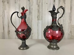 19th Century Pewter and Cranberry glass Clarets