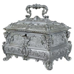 Antique 19th Century, Pewter Jewelry Box with Lockable Lid, Austria, circa 1880