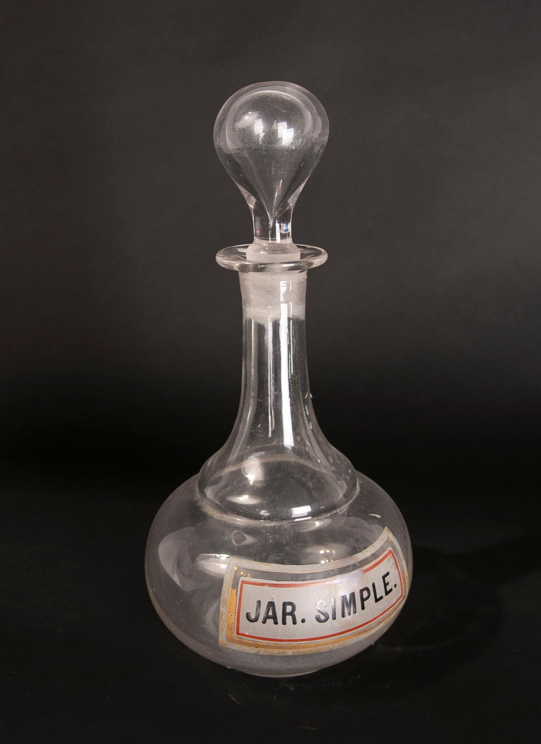 19th century Pharmacy glass bottle with painted inscription 
