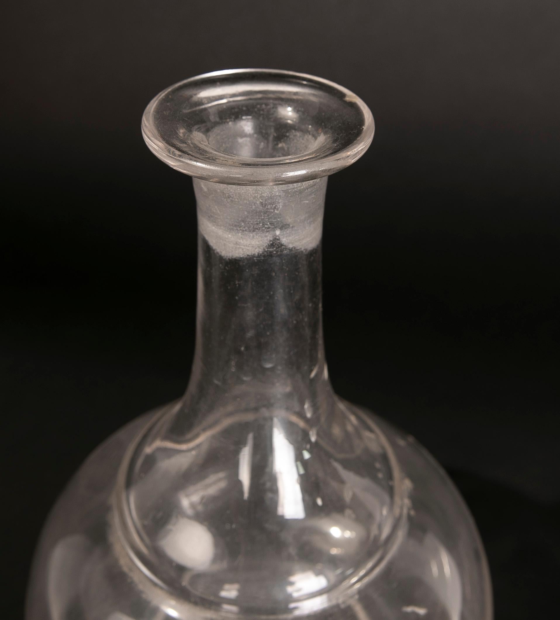 19th Century Pharmacy Glass Bottle with Painted Inscription 