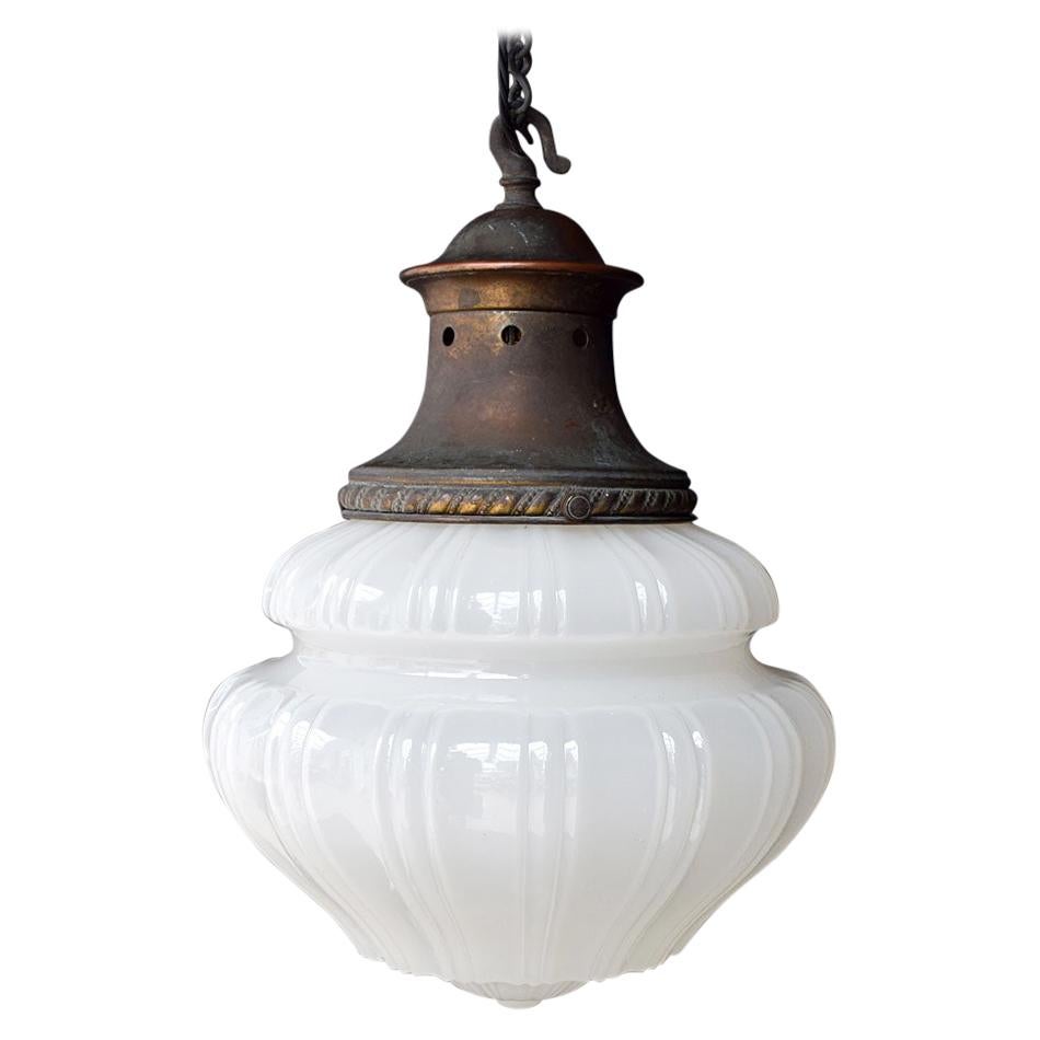 19th Century Pharmacy Moonstone Glass Pendant Light