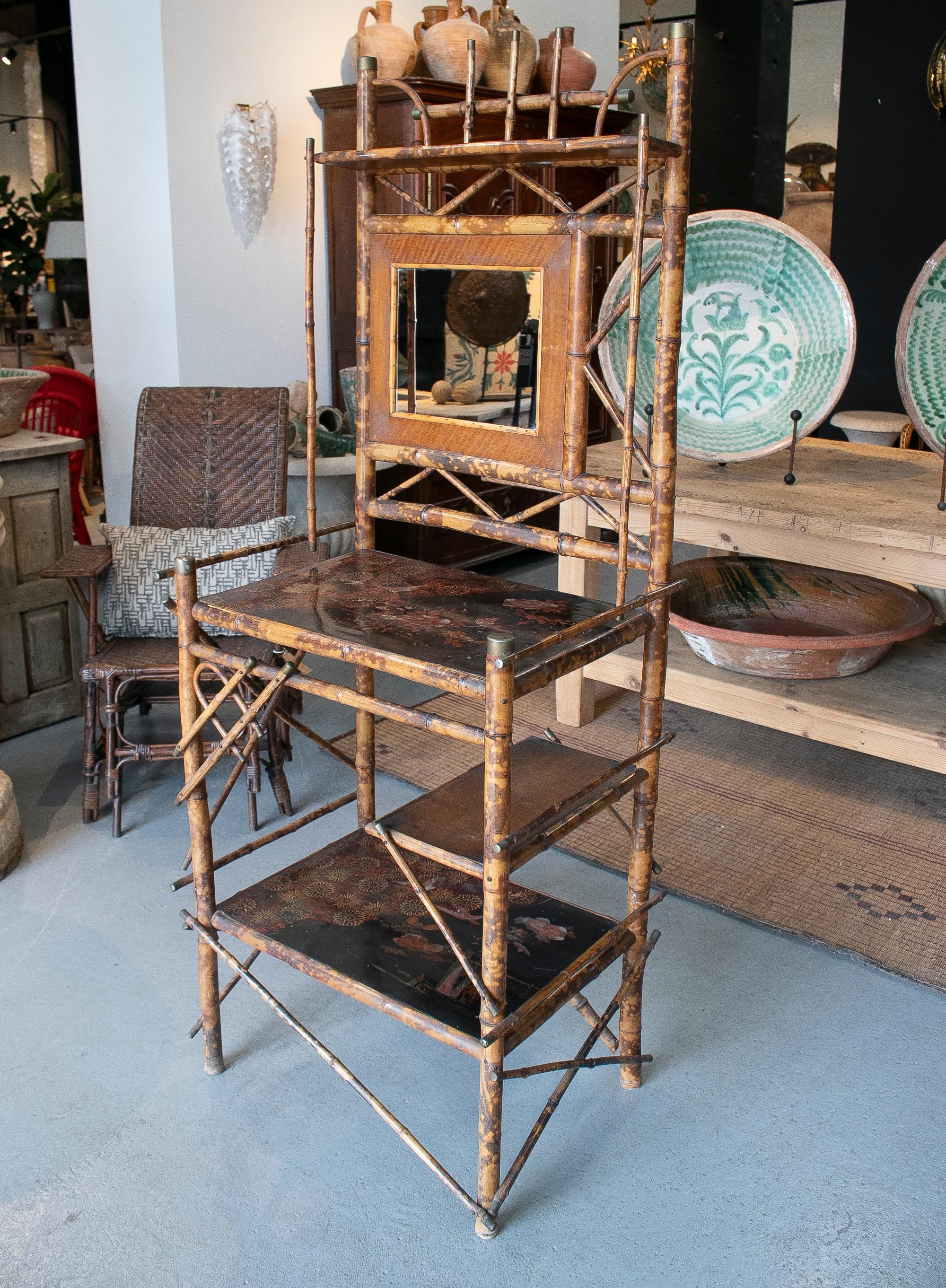 Antique 19th century Philippine lacquered bamboo and bronze dressing table with mirror.