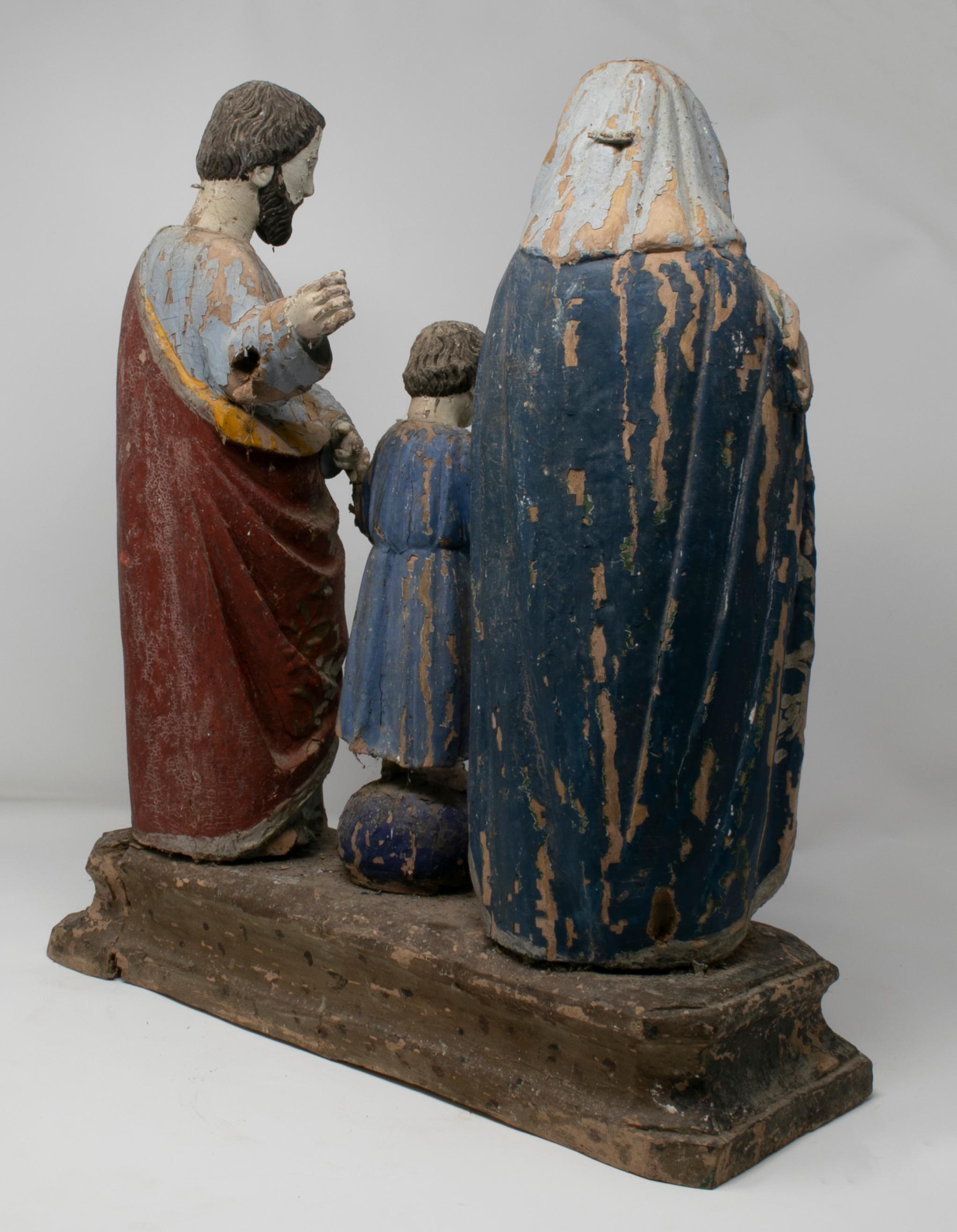 19th Century Philippines Holy Family Painted Wood Figure Sculptures In Good Condition In Marbella, ES