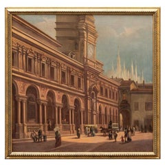 19th Century Piazza Dei Mercanti in Milano Painting Oil on Canvas by Canella