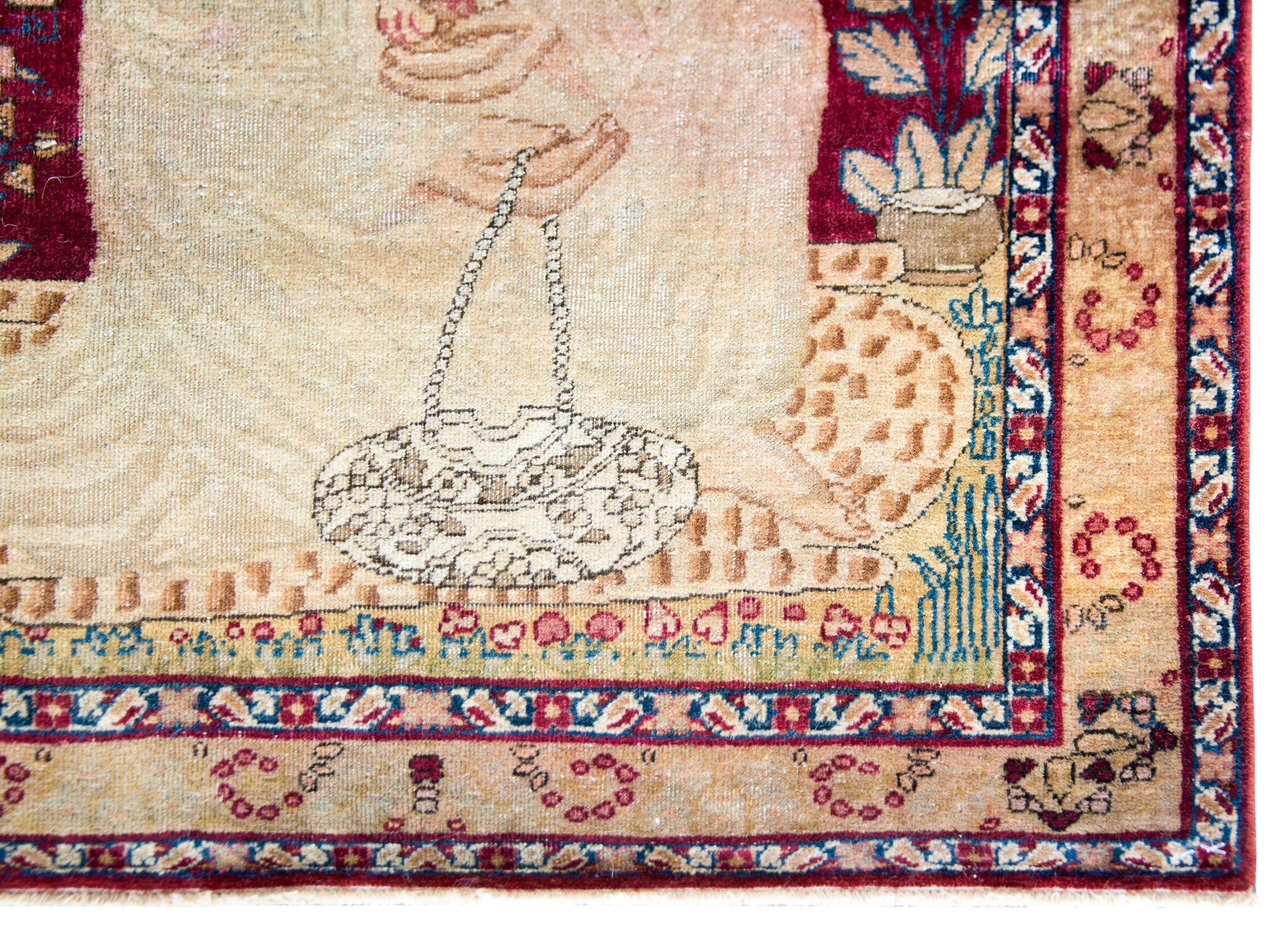 19th Century Pictorial Lavar Kirman Rug For Sale 5