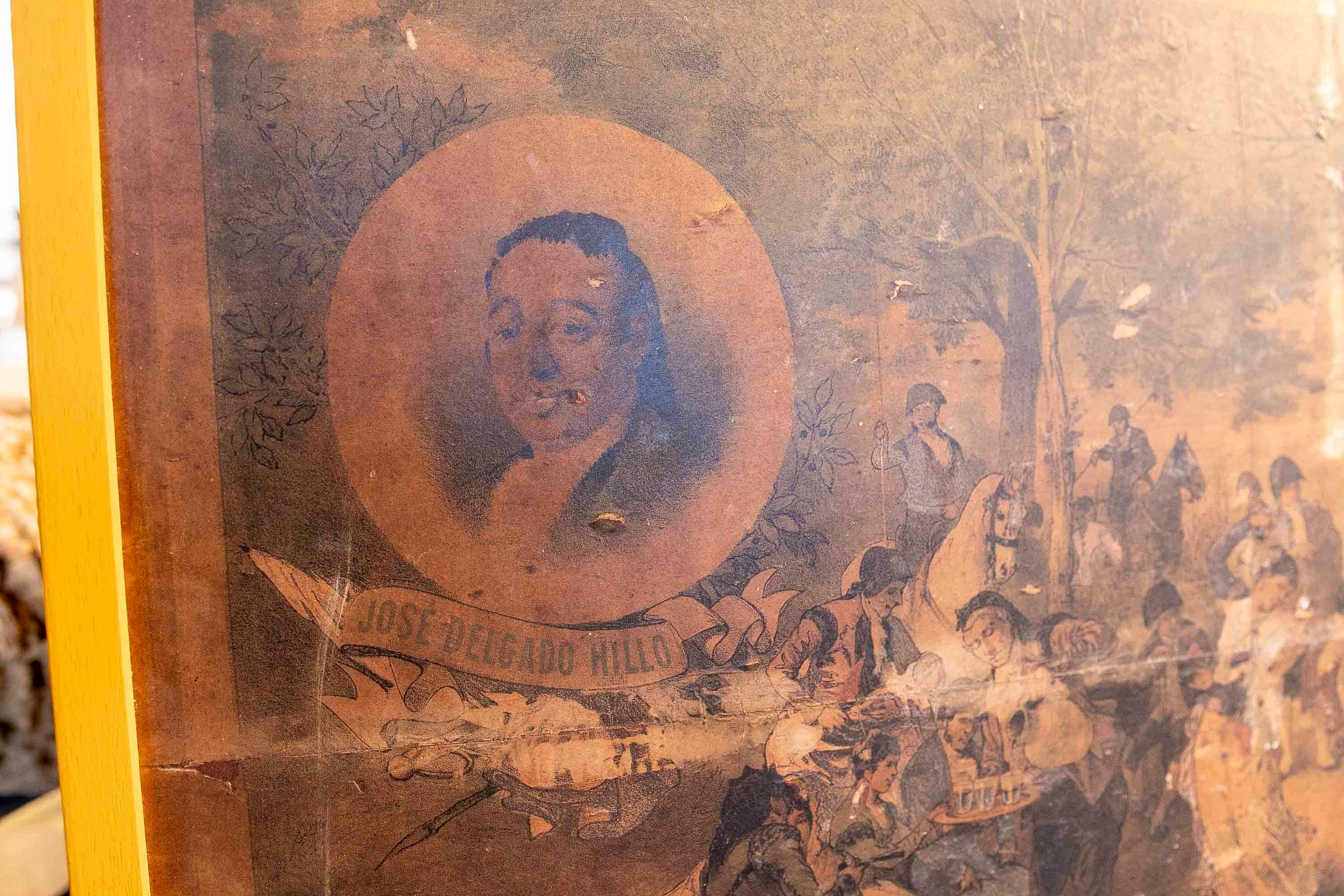 Espagnol Photo imprimée sur papier du 19ème siècle représentant une scène espagnole avec cadre en vente