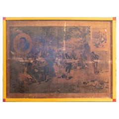 Quadro del XIX secolo stampato su carta Scena spagnola con cornice