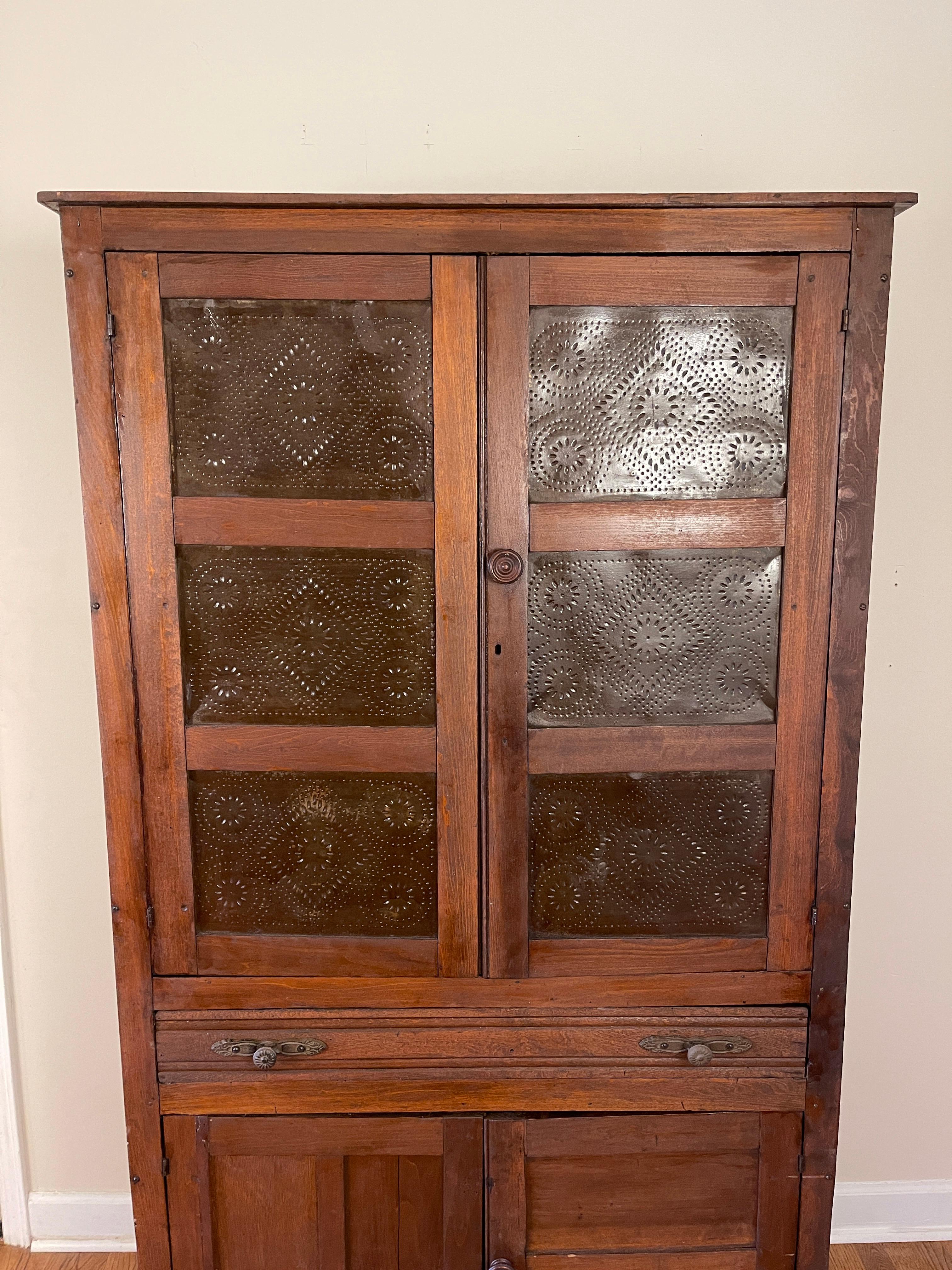 Country 19th Century Pie Safe with 10 Punched Tin Panels