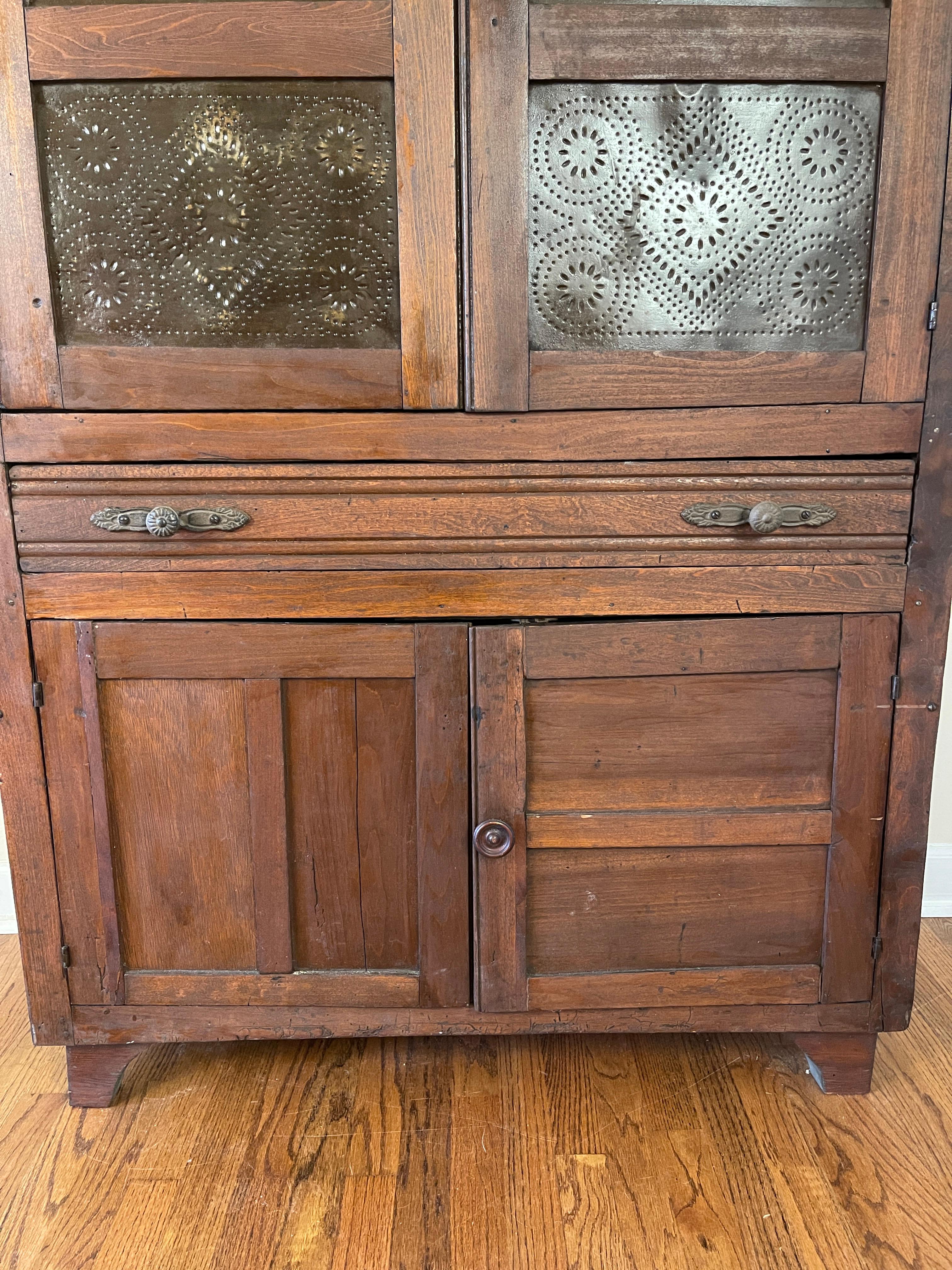 American 19th Century Pie Safe with 10 Punched Tin Panels