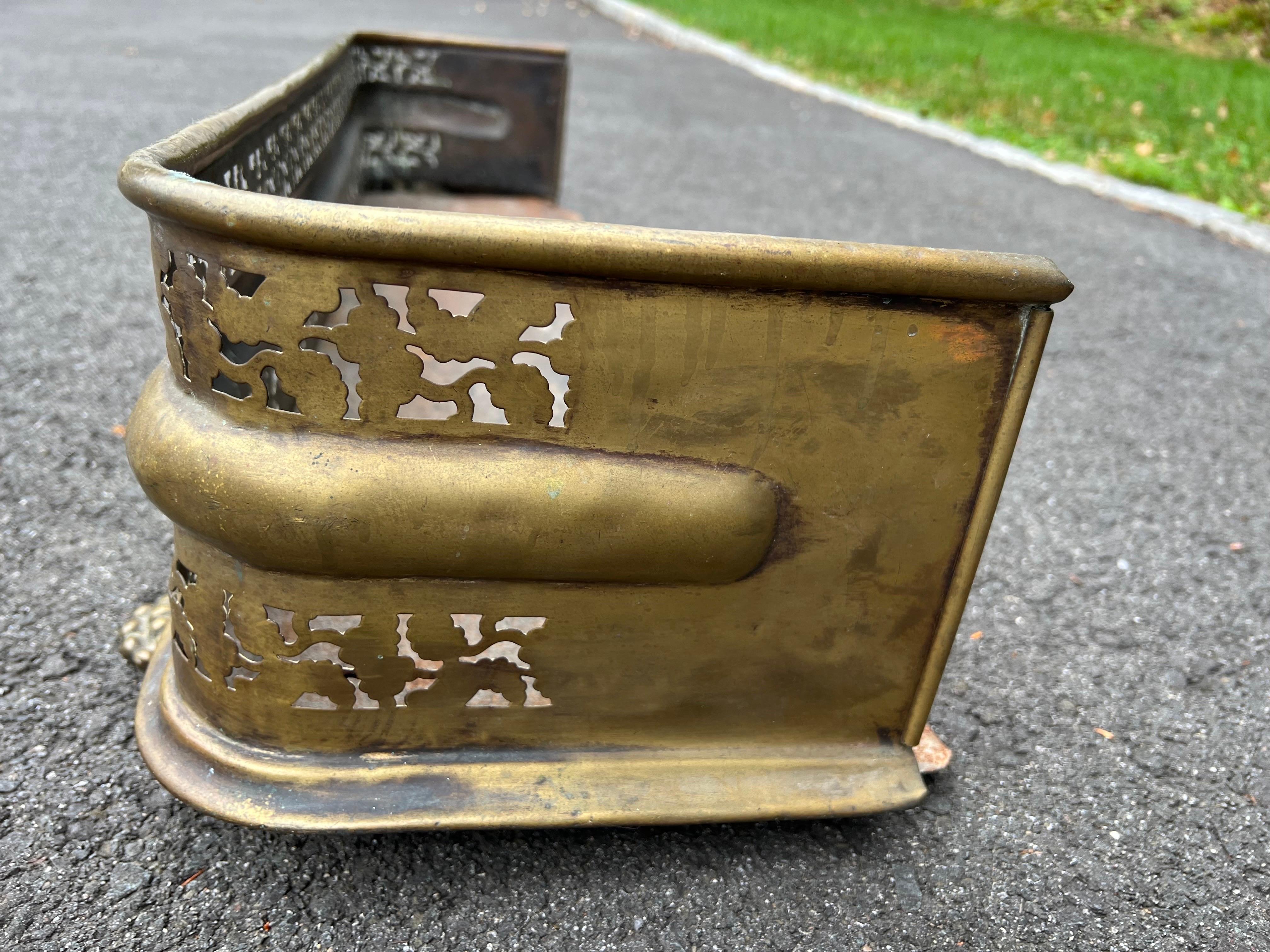 19th Century Pierced Brass Fireplace Fender 5