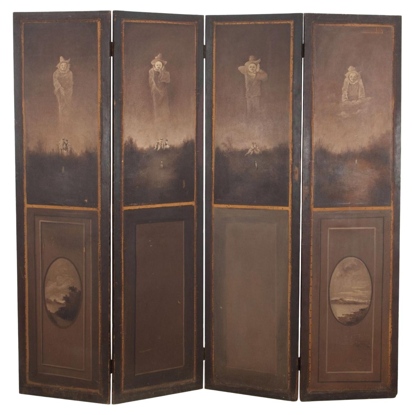 19th Century 'Pierrot' Four-Fold Screen