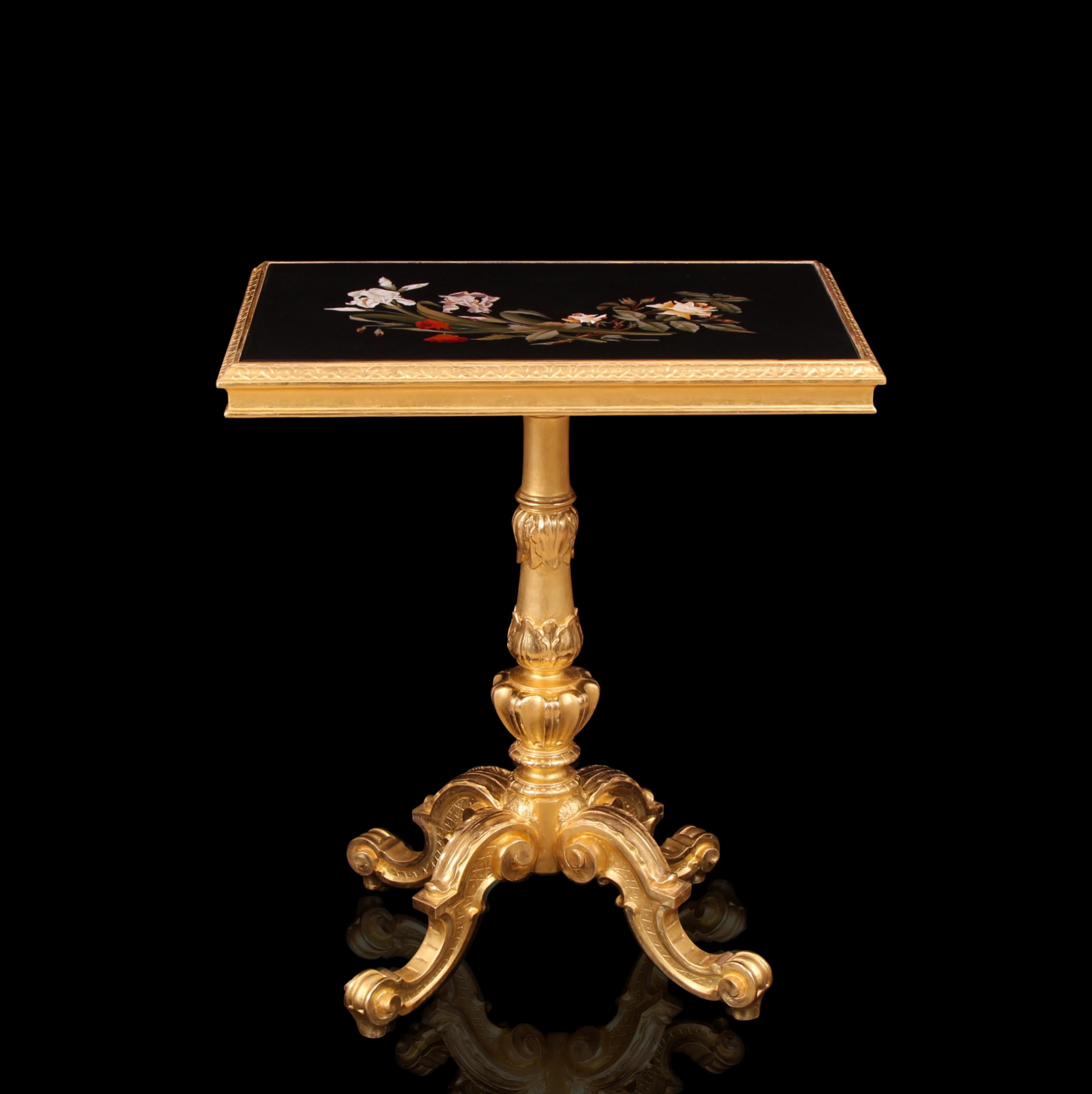 19th Century Pietra Dura Marble Giltwood Table For Sale 1