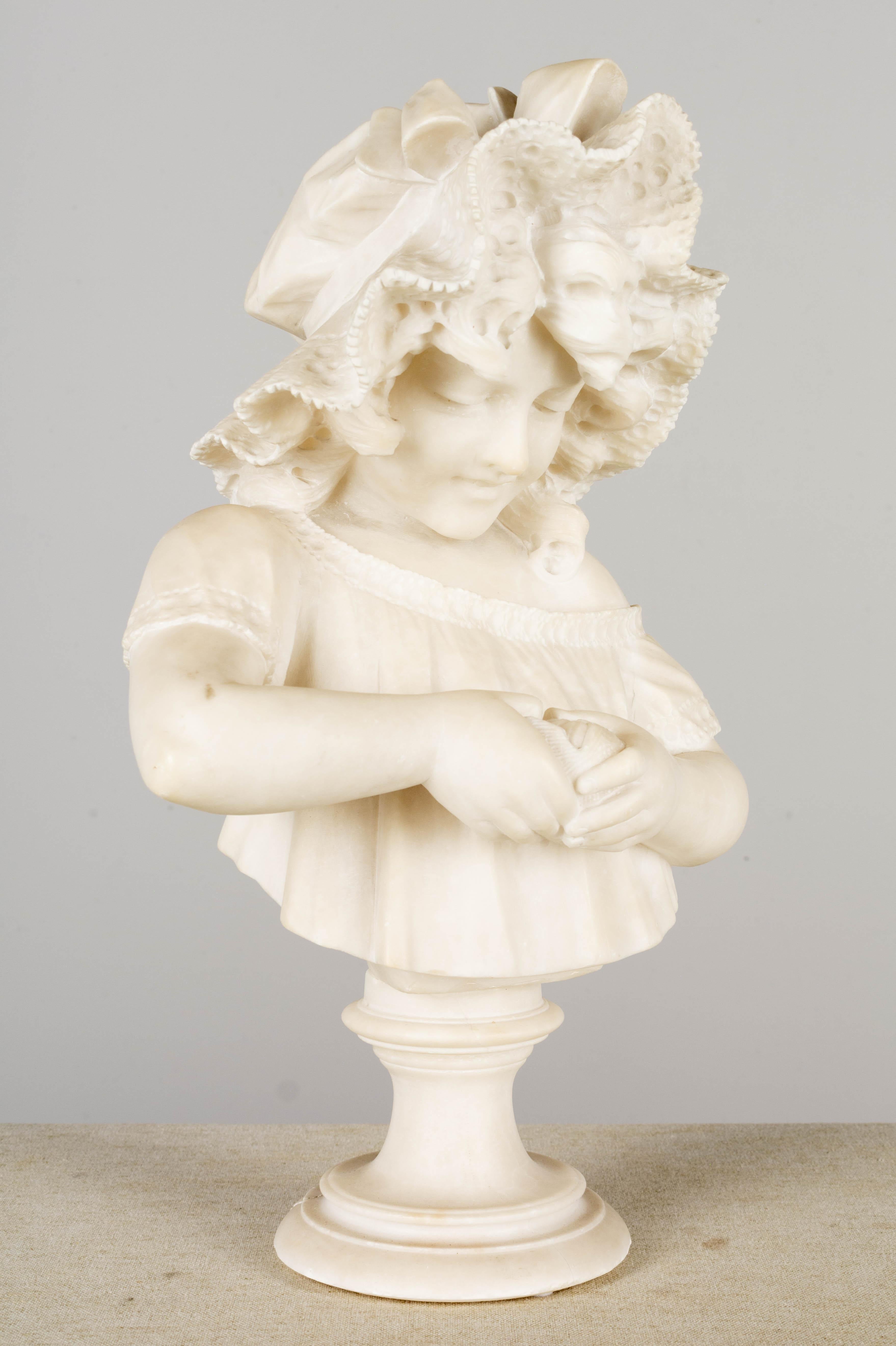 Beaux Arts 19th Century Pietro Giorgi Sculpture of Girl Peeling an Orange For Sale