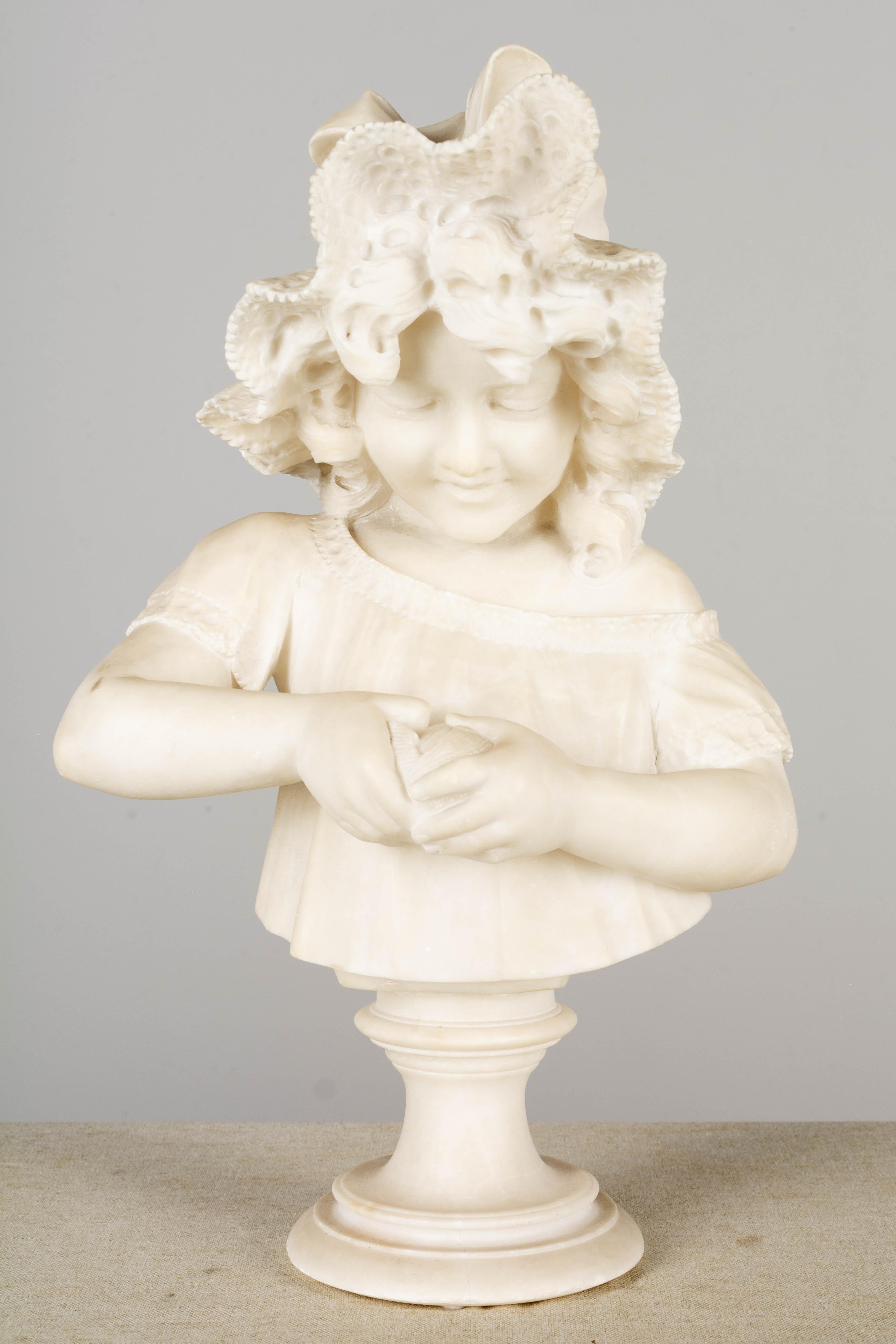 Hand-Carved 19th Century Pietro Giorgi Sculpture of Girl Peeling an Orange For Sale