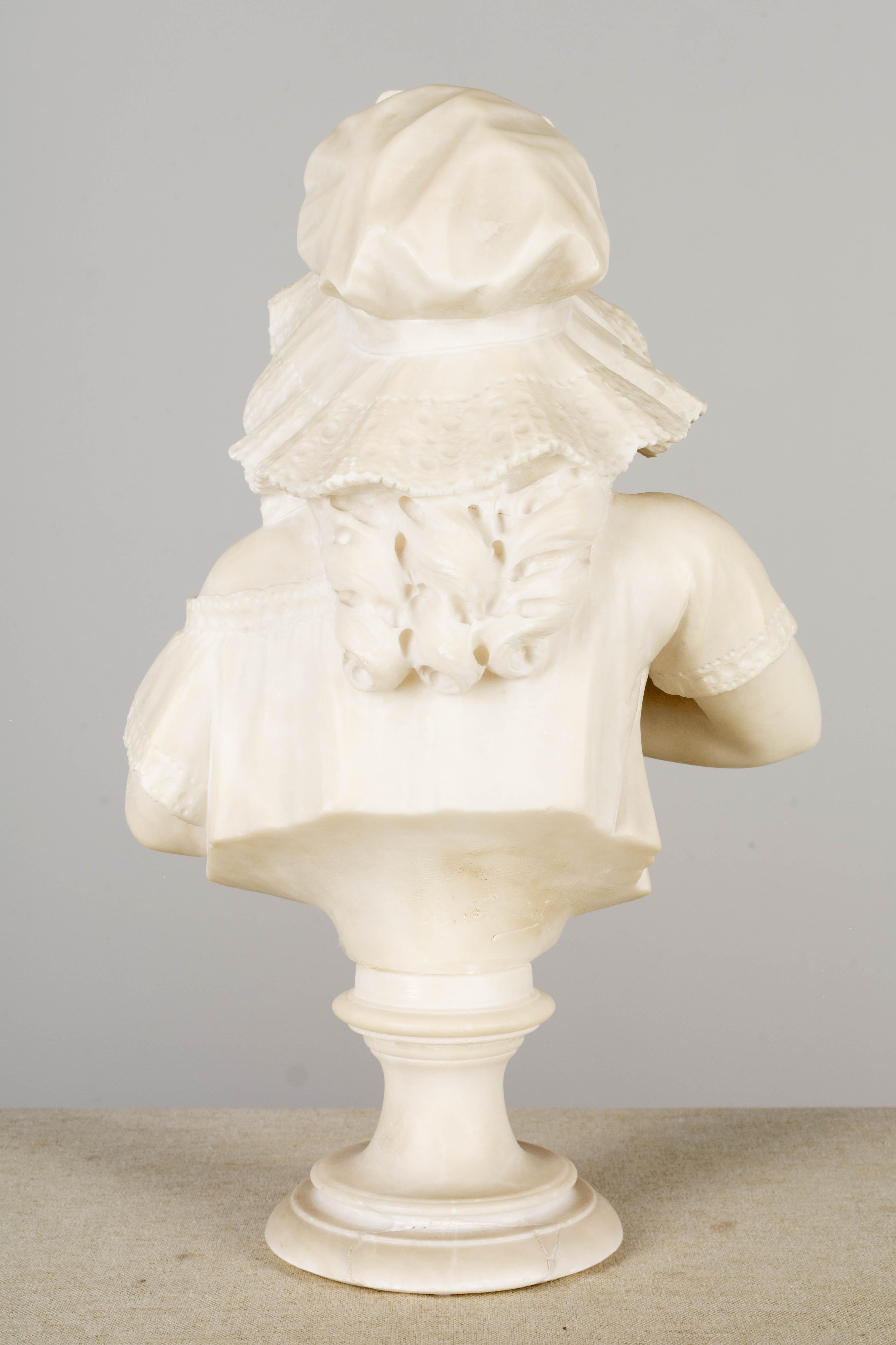 Alabaster 19th Century Pietro Giorgi Sculpture of Girl Peeling an Orange For Sale