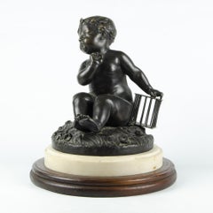 19th Century Pigalle-Inspired Bronze Sculpture of a Child Holding a Cage, France