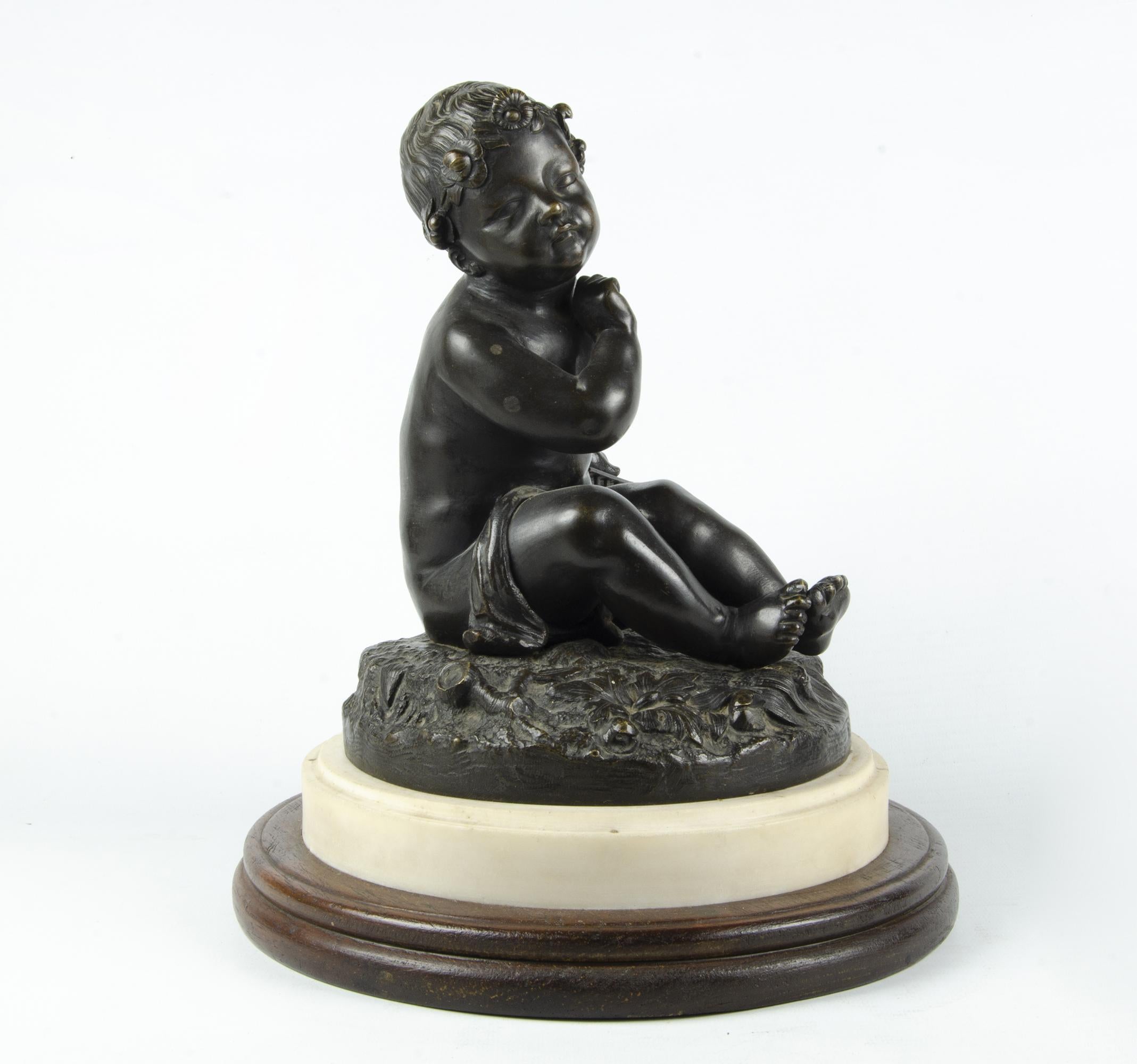 19th Century Pigalle-Inspired Bronze Sculpture of a Child Holding a Cage, France (Neurokoko) im Angebot