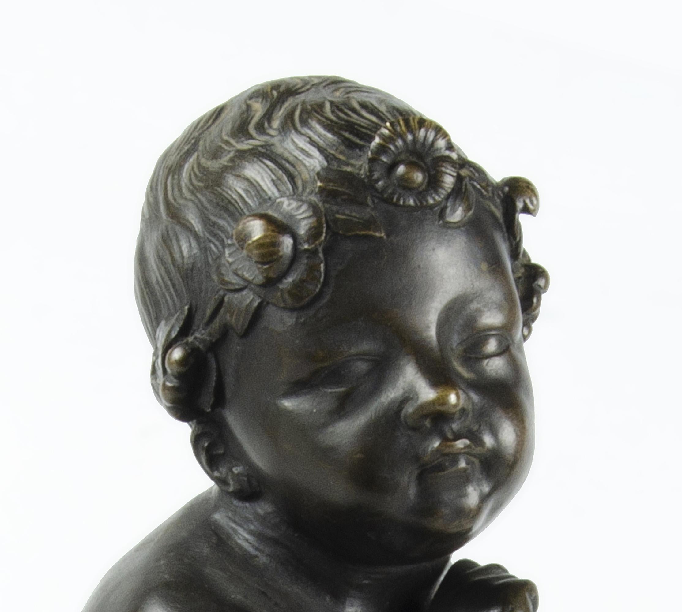 19th Century Pigalle-Inspired Bronze Sculpture of a Child Holding a Cage, France im Zustand „Gut“ im Angebot in North Miami, FL