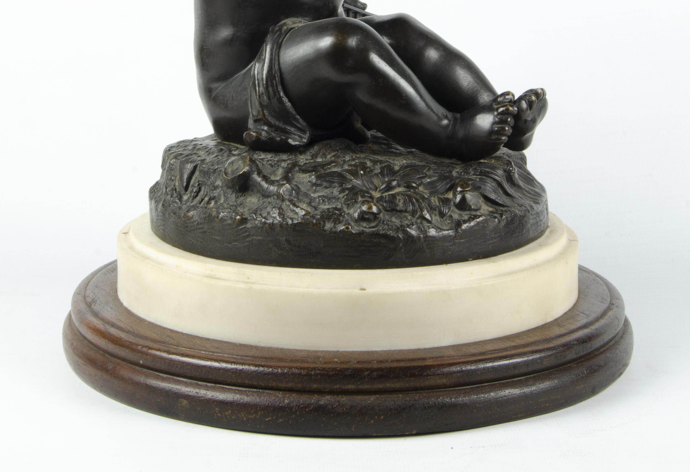 19th Century Pigalle-Inspired Bronze Sculpture of a Child Holding a Cage, France (Metall) im Angebot