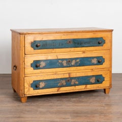 19th Century Pine 3-Drawer Chest with Original Painted Decoration, Dated 1873