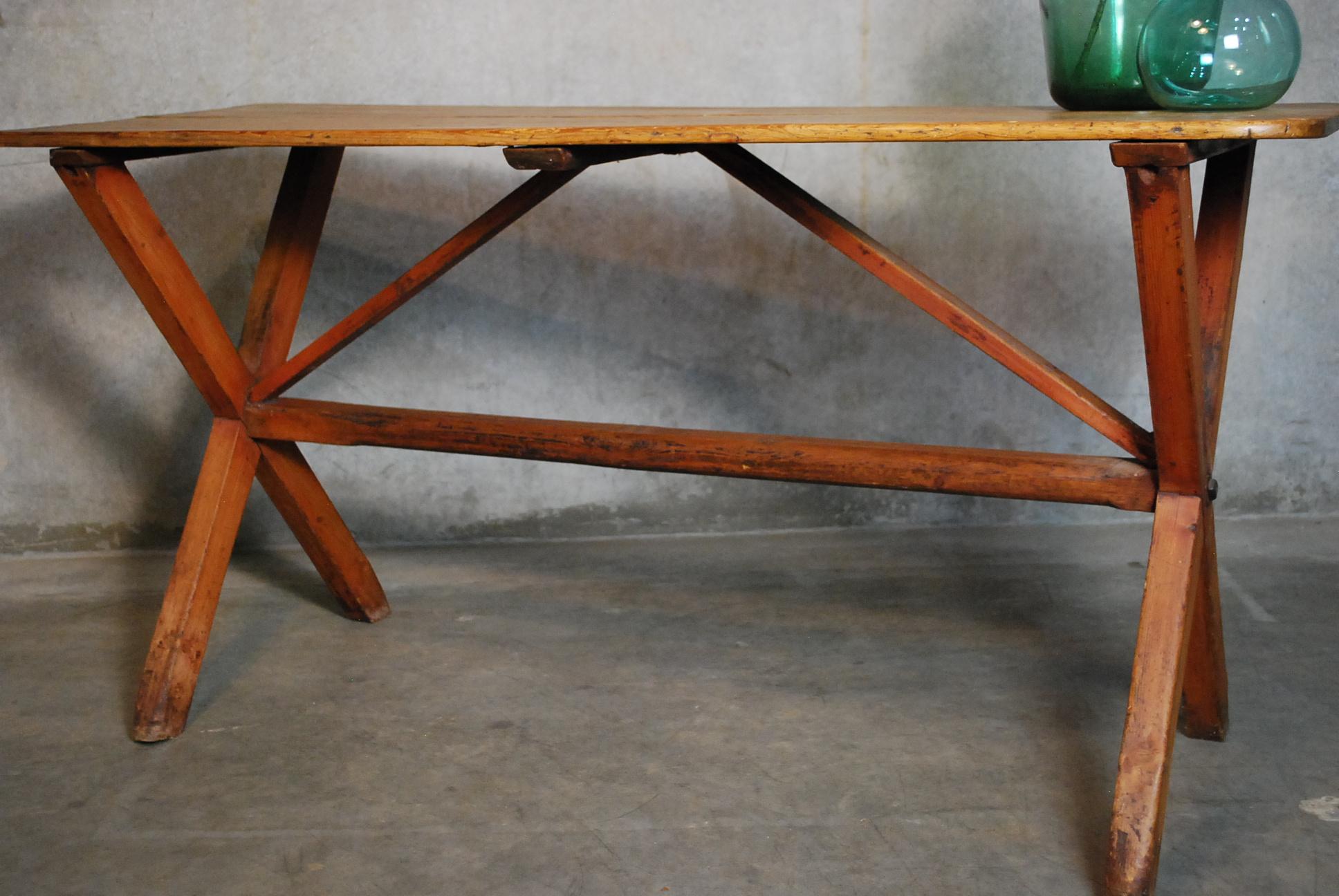 Late 19th Century 19th Century Pine American Sawbuck Side Console Table in Old Finish