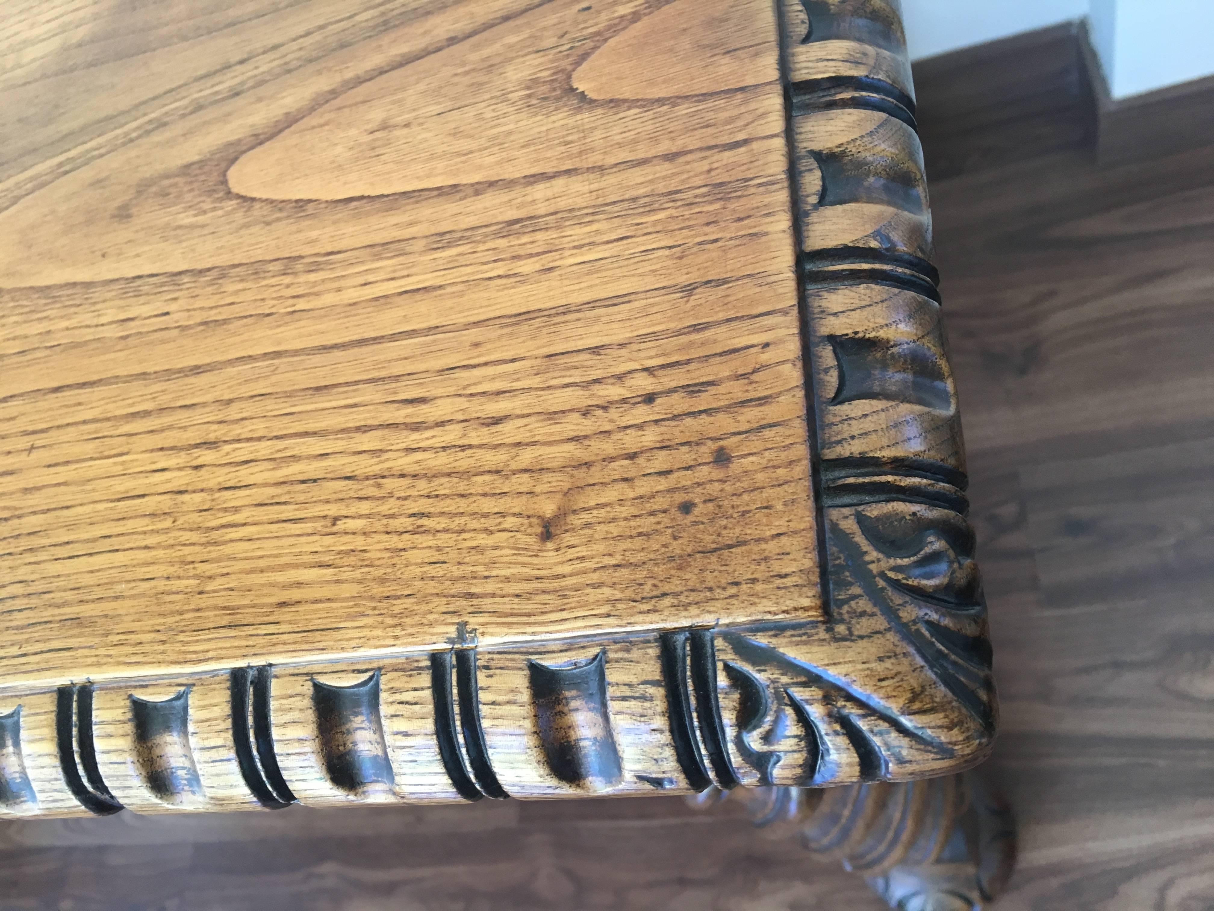 19th Century Pine and Wrought Iron Desk with Three Drawers with Turning Legs 13