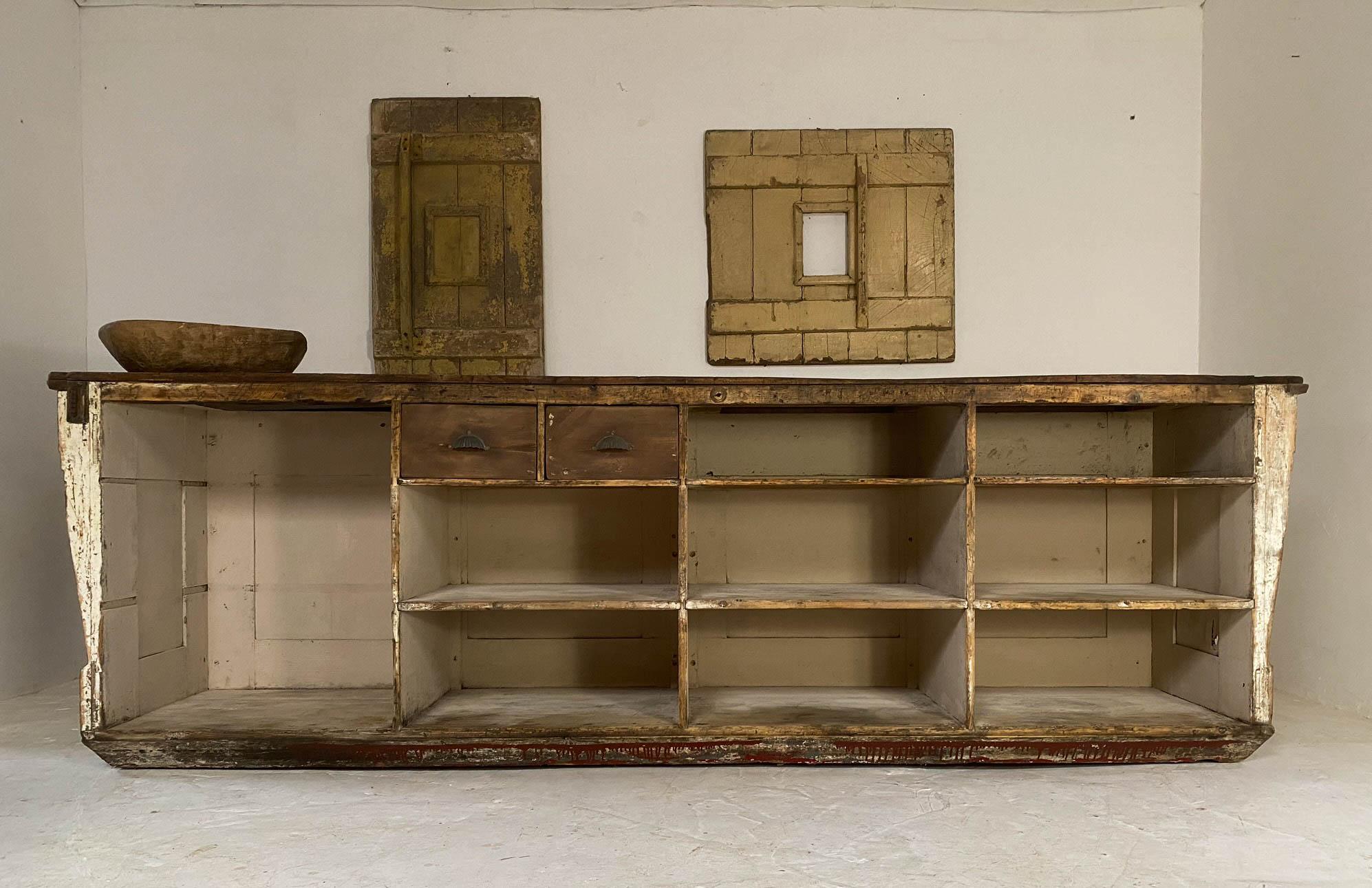 19th Century Pine Antique Shop Counter Kitchen Island Worktable Haberdashery For Sale 3