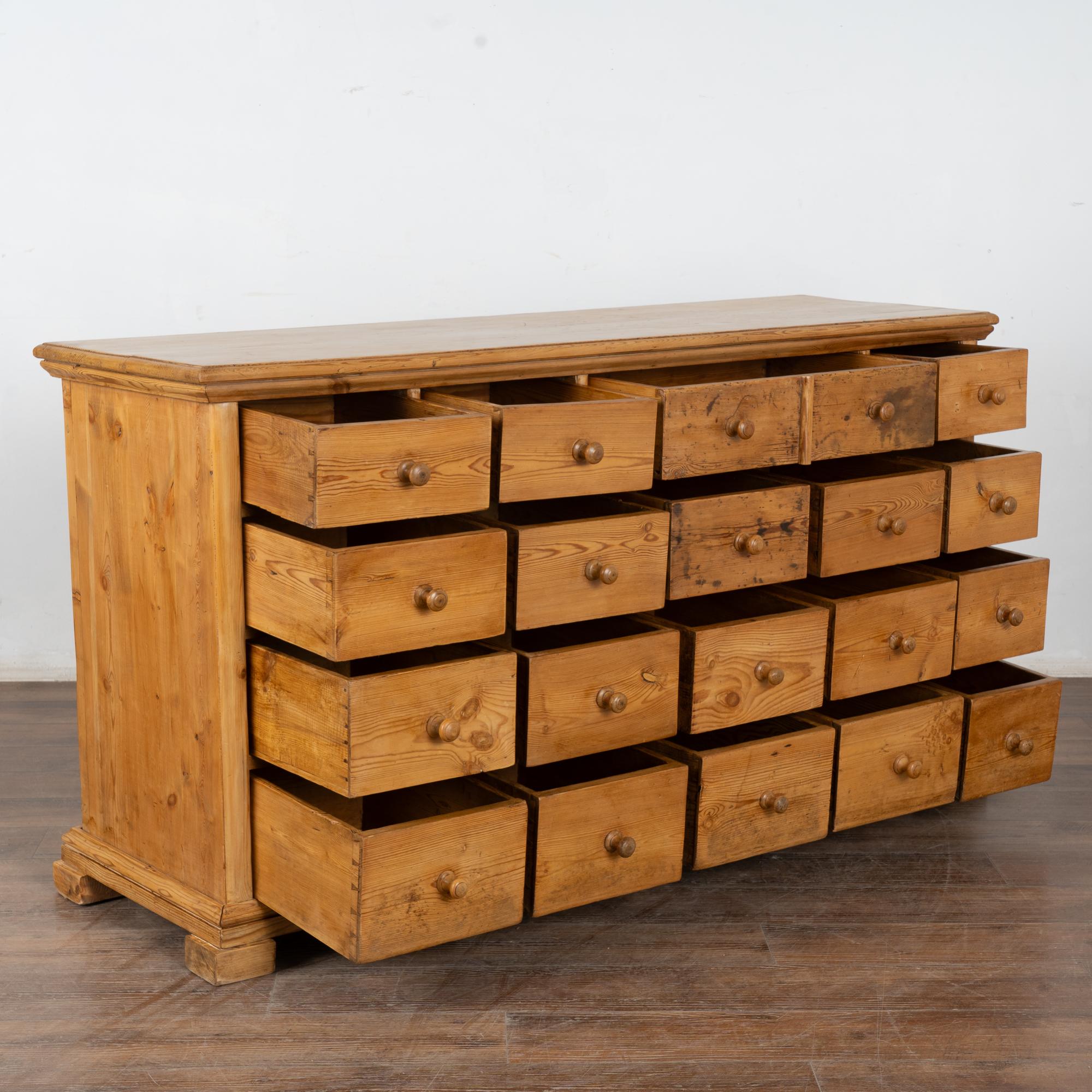 Country 19th Century Pine Apothecary 19 Drawer Console Cabinet Kitchen Island For Sale