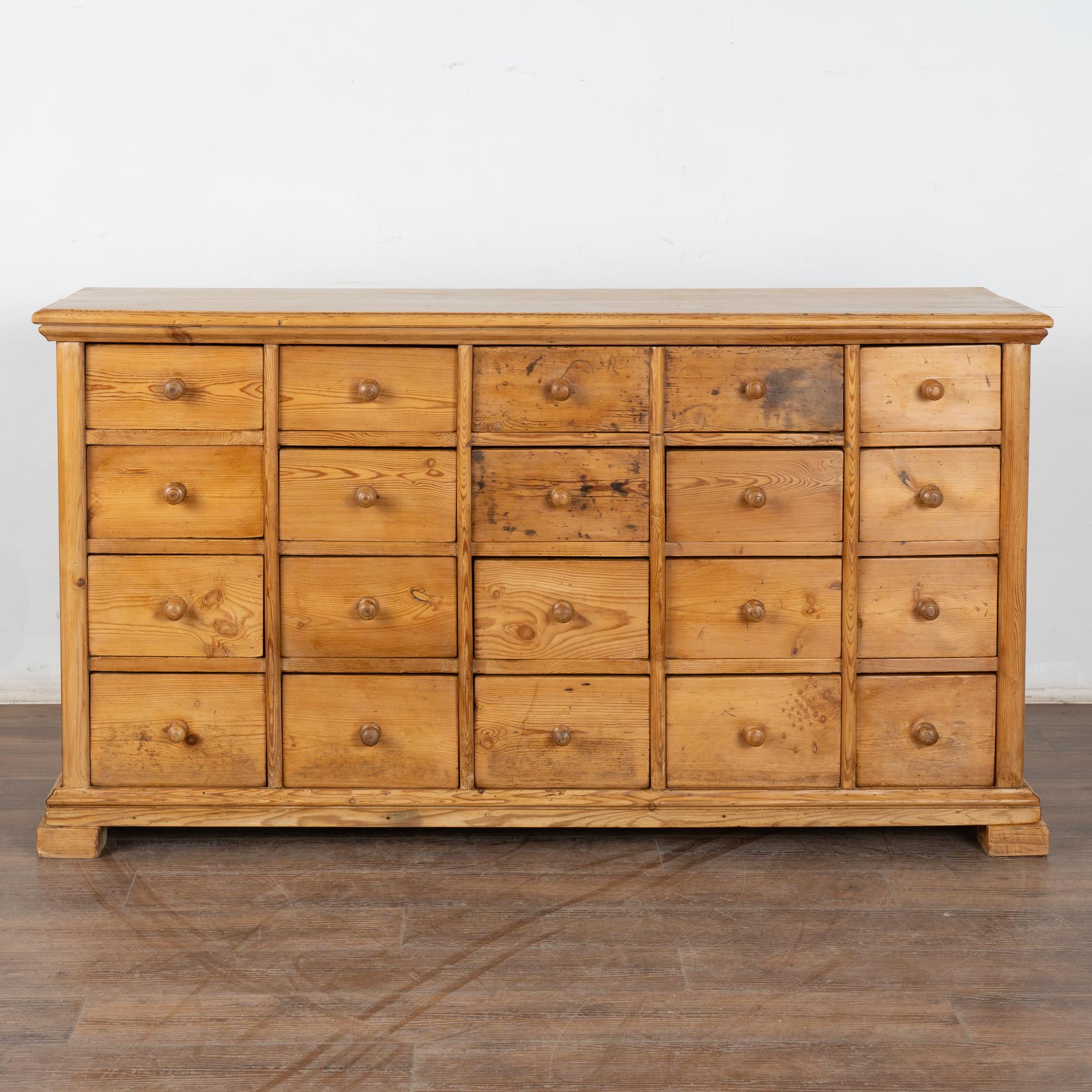 Danish 19th Century Pine Apothecary 19 Drawer Console Cabinet Kitchen Island For Sale