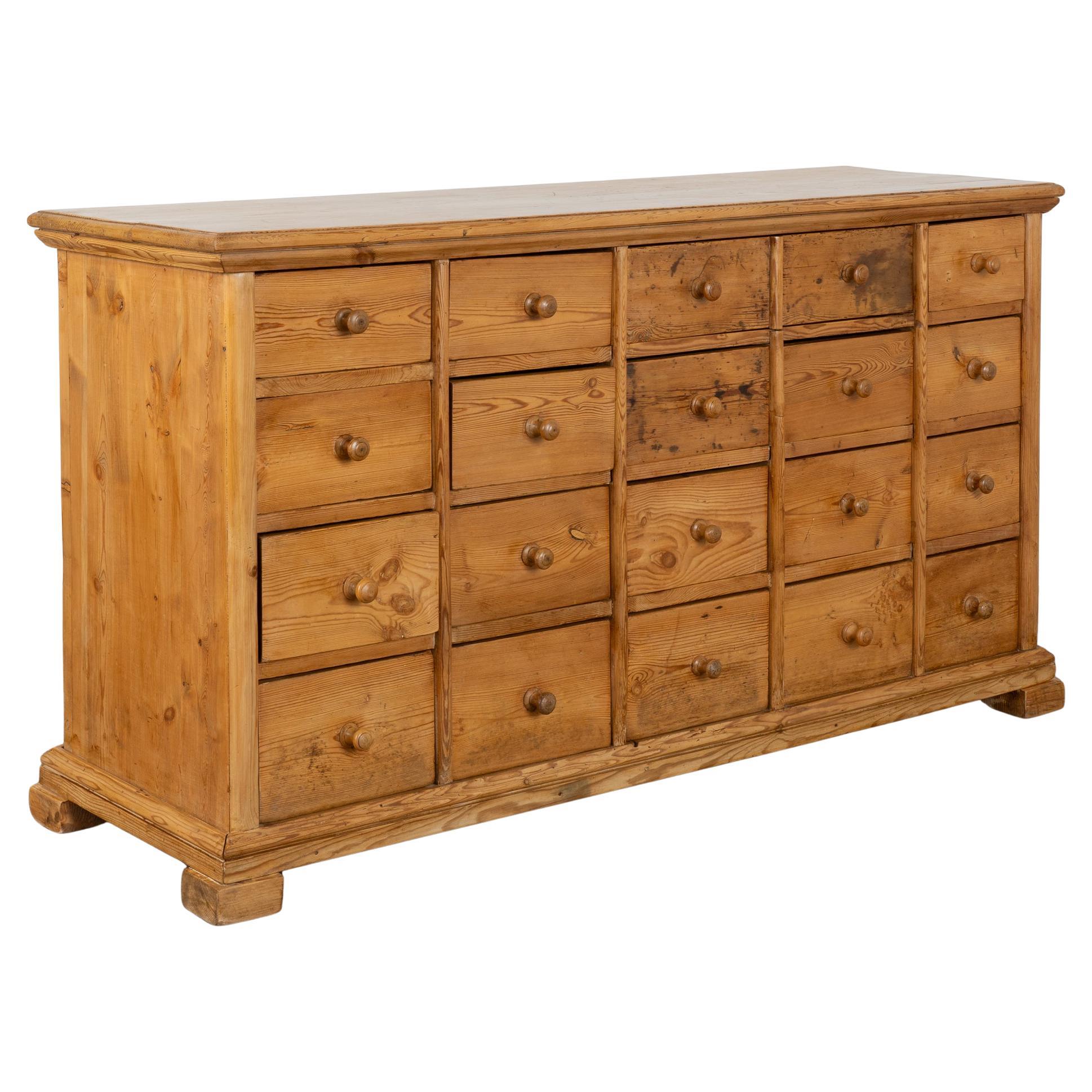 19th Century Pine Apothecary 19 Drawer Console Cabinet Kitchen Island