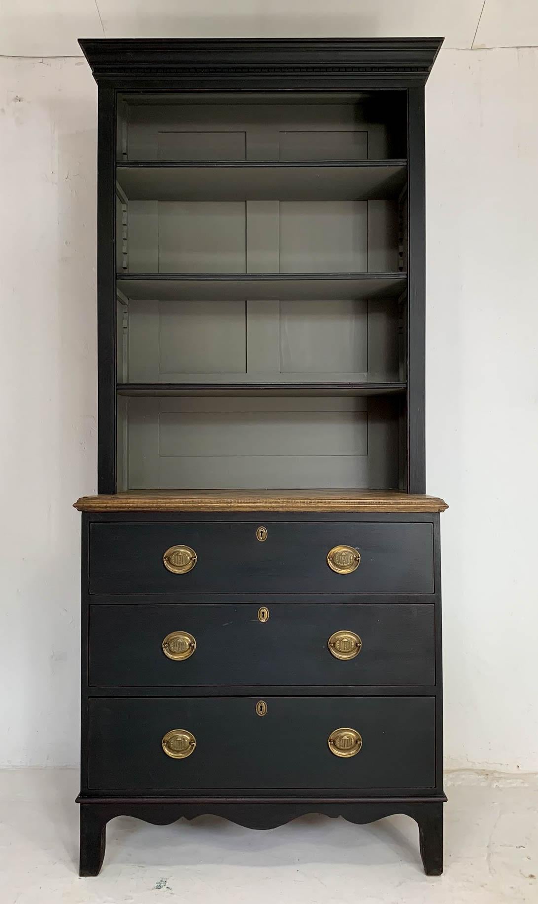 19th Century Pine Black Painted Bookcase Dresser Sideboard Chest of Drawers 3