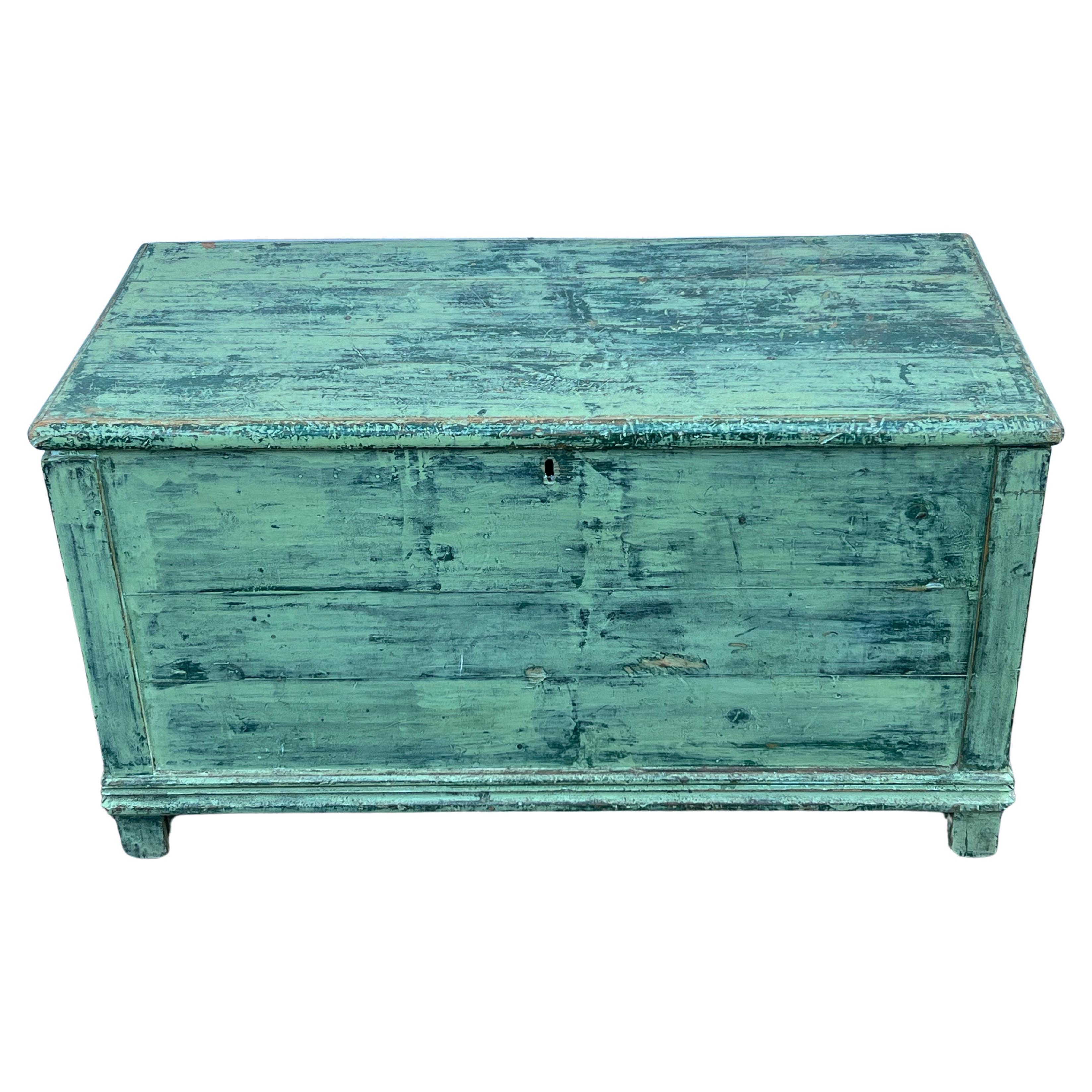 19th Century Pine Blanket Chest in Early Green Paint For Sale