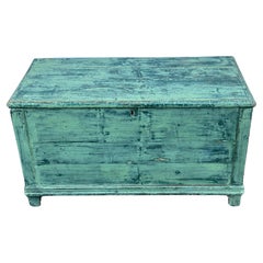 Antique 19th Century Pine Blanket Chest in Early Green Paint