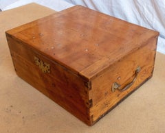 19th Century Pine Box with Brass Embellishments and Painted Interior