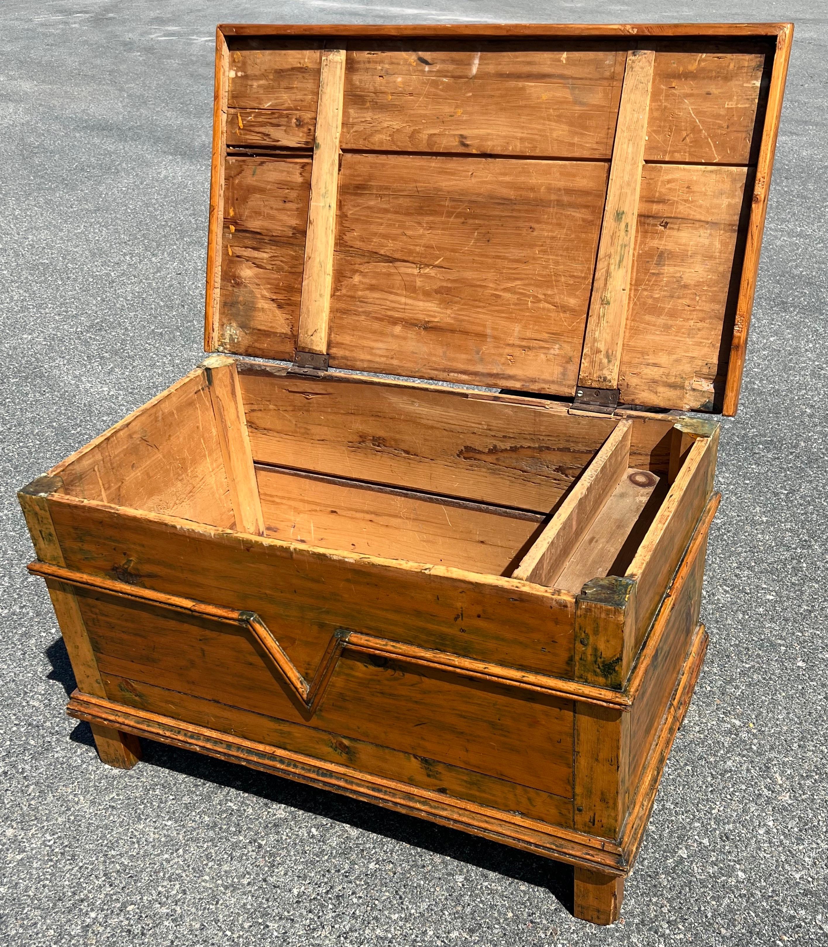 Hand-Crafted 19th Century Pine Chest with Applied 