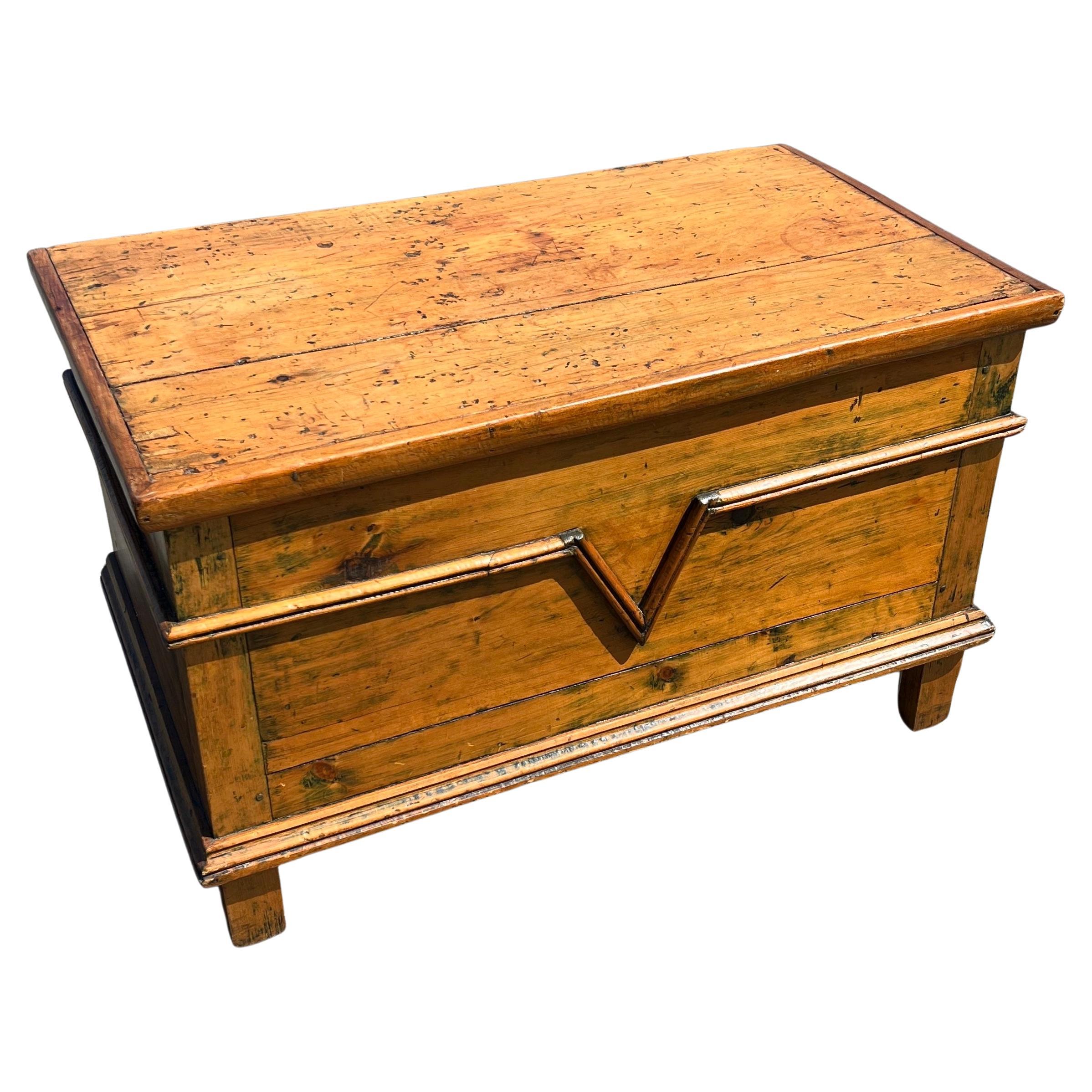 19th Century Pine Chest with Applied "v" Molding For Sale